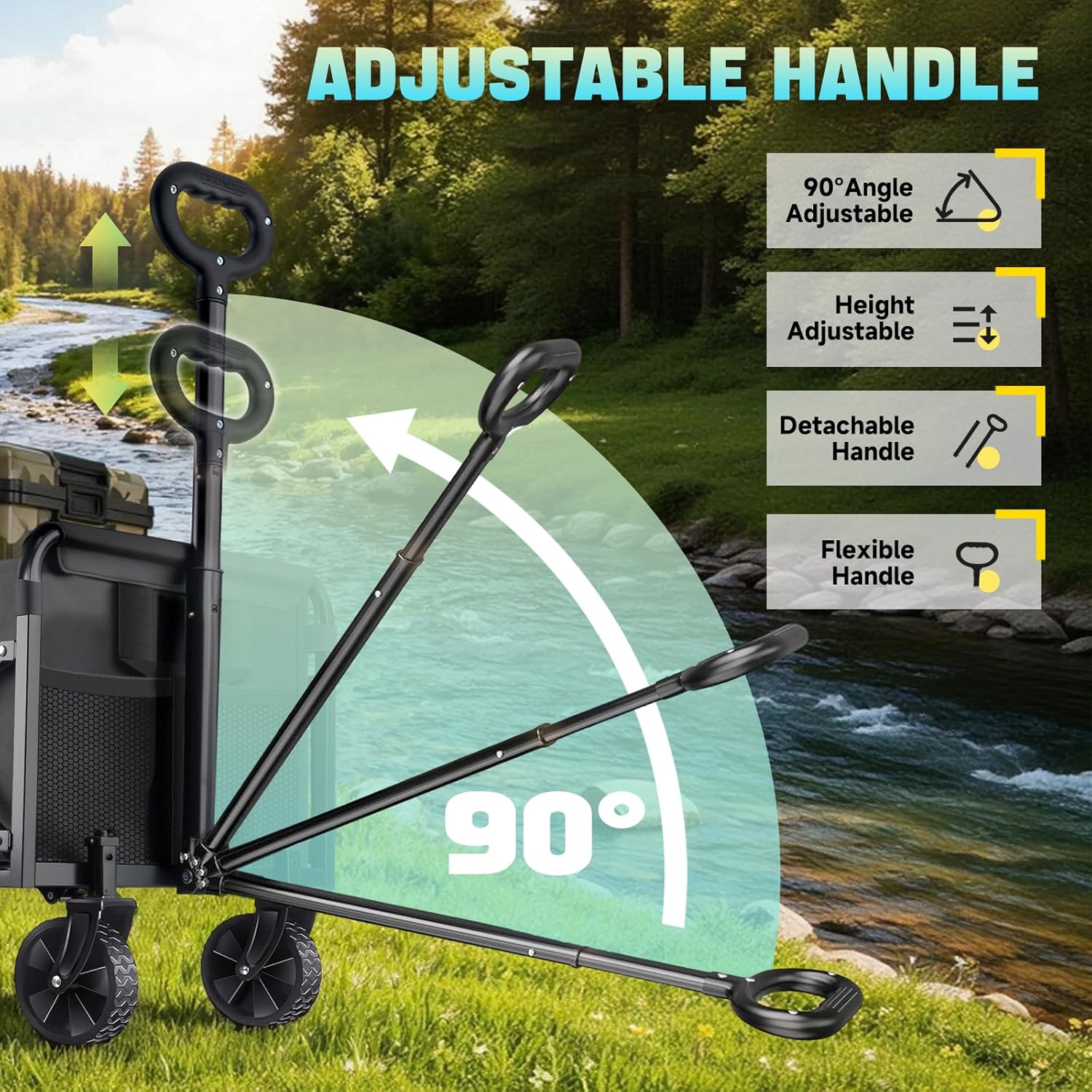 Collapsible Wagon Cart with Wheels Foldable - Lightweight 360LBS Heavy Duty Folding Utility Portable Beach Wagon with All-Terrain Wheels for Groceries Shopping Garden Sports Camping