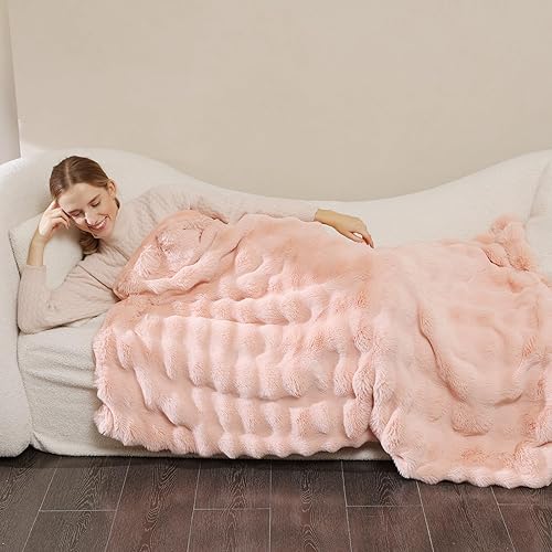 Miniatura 2 de Manta de piel sintética de conejo súper suave, manta de lana esponjosa, gruesa, cálida, esponjosa, elegante, suave, reversible, manta de visón para