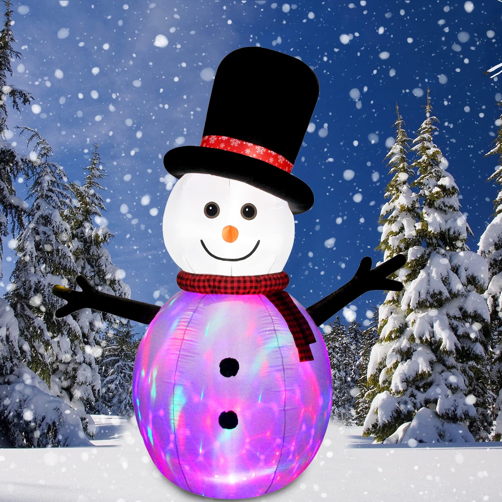 Fashionlite 8ft Christmas Inflatable Snowman with Rotating Multicolor Changing LED Lights Yard Decorations, Blow Up Inflatables for Xmas Indoor Outdoor Home Garden Family Prop Lawn Decoration