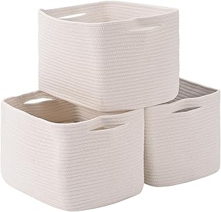 Storage Basket for Organizing | 15"x11"x9.5" Large Woven Baskets for Storage| Cotton Rope Storage Basket for Books | Baby Organizing Baskets | Cotton Rope Baskets for Storage |Toy Storage Basket for Nursery |Closet Baskets for Shelves| Decorative Baskets