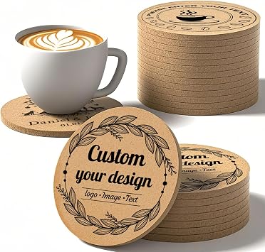 Personalized Coasters Bulk Custom Cork Coaster with Text Name Logo Non-Slip Heat-Resistant Personalized Wedding Gifts for Newlyweds Customized Bar Coasters for Drinks