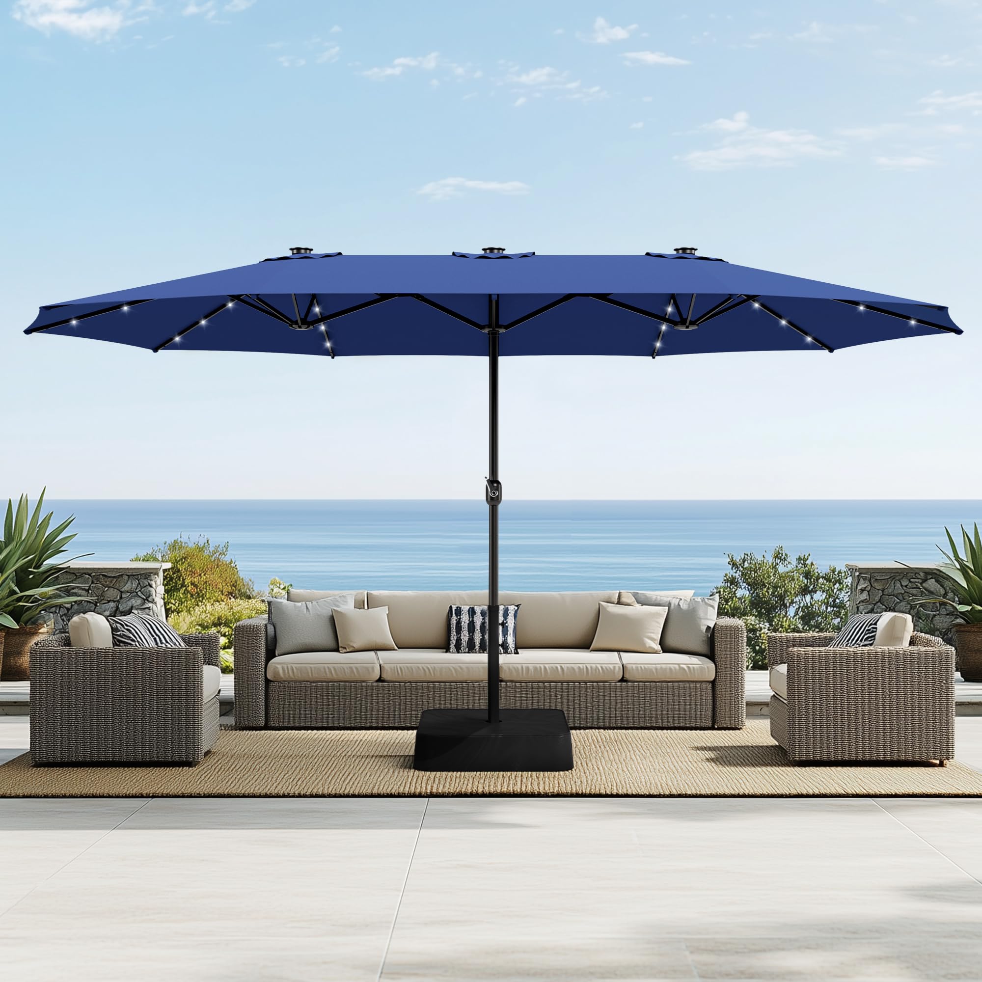 Sophia & William 15 ft Extra Large Patio Umbrella with Solar Lights, Rectangular Outdoor Umbrella with Base Included, Market Umbrella Double-sided