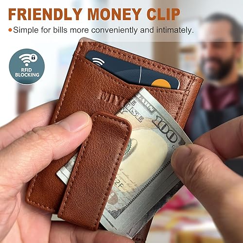 Miniatura 6 de Billetera Airtag para hombre, con clip para dinero, caja de regalo, cierre magnético, billetera delgada de cuero genuino con bolsillo frontal, 4.1 x