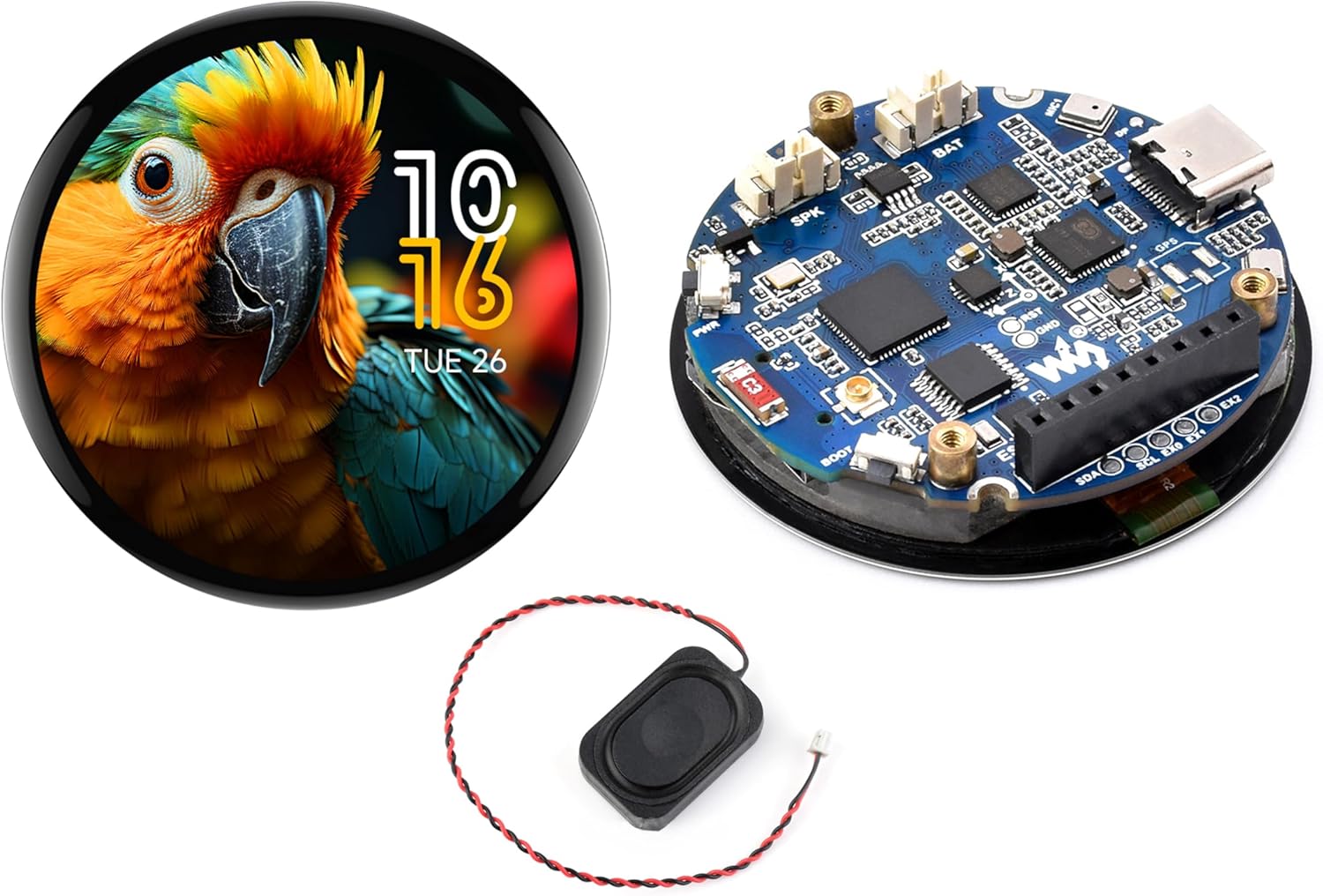 ESP32-S3 1.75inch AMOLED Round Touch Display Development Board, 466×466 Pixels, QSPI Interface, Onboard Dual Digital Microphone Array, Supports AI Speech Interaction, with Speaker