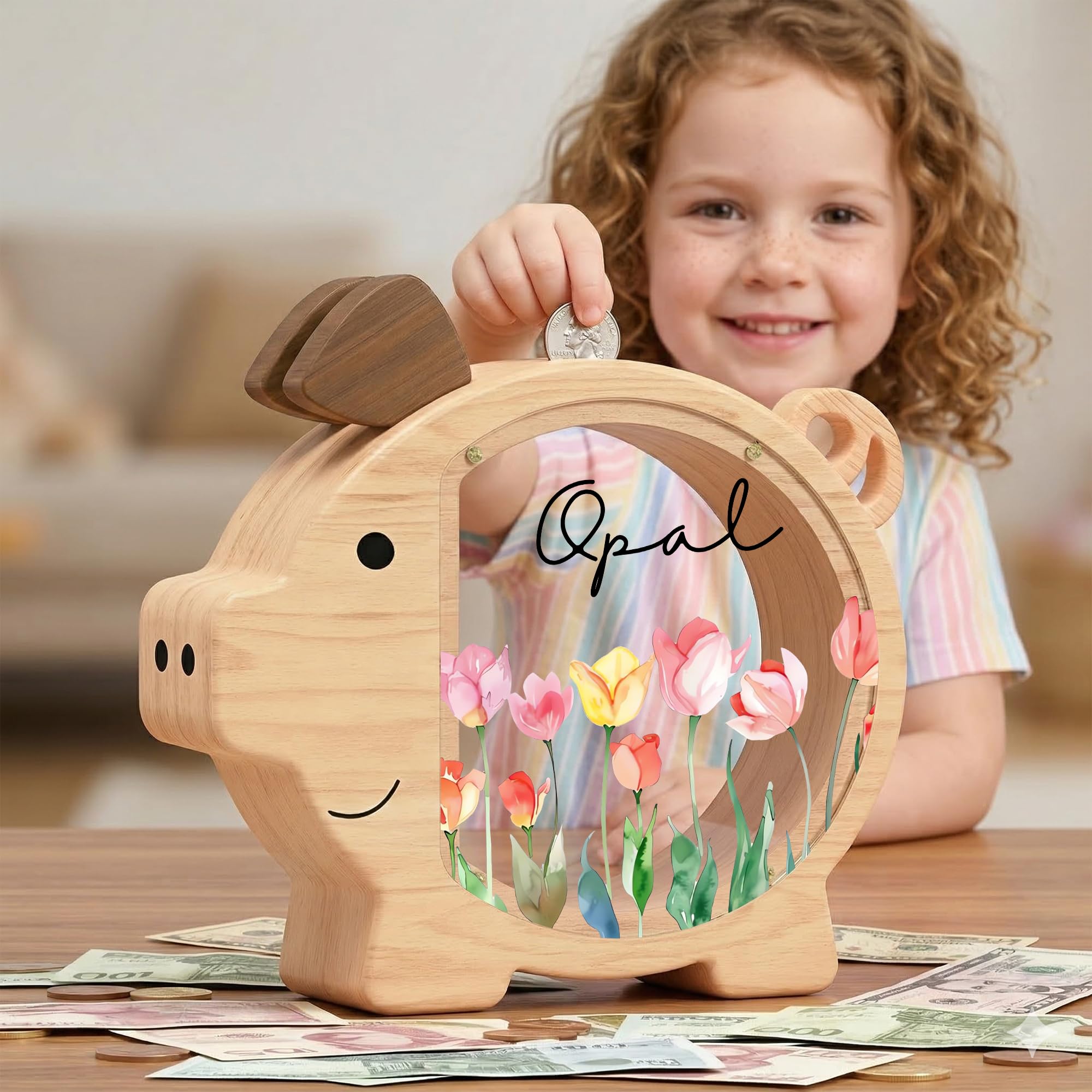 Personalized Piggy Bank, Wooden Money Banks for Kids, Custom Gifts for Boys and Girls, Personalized Piggy Bank for Girls