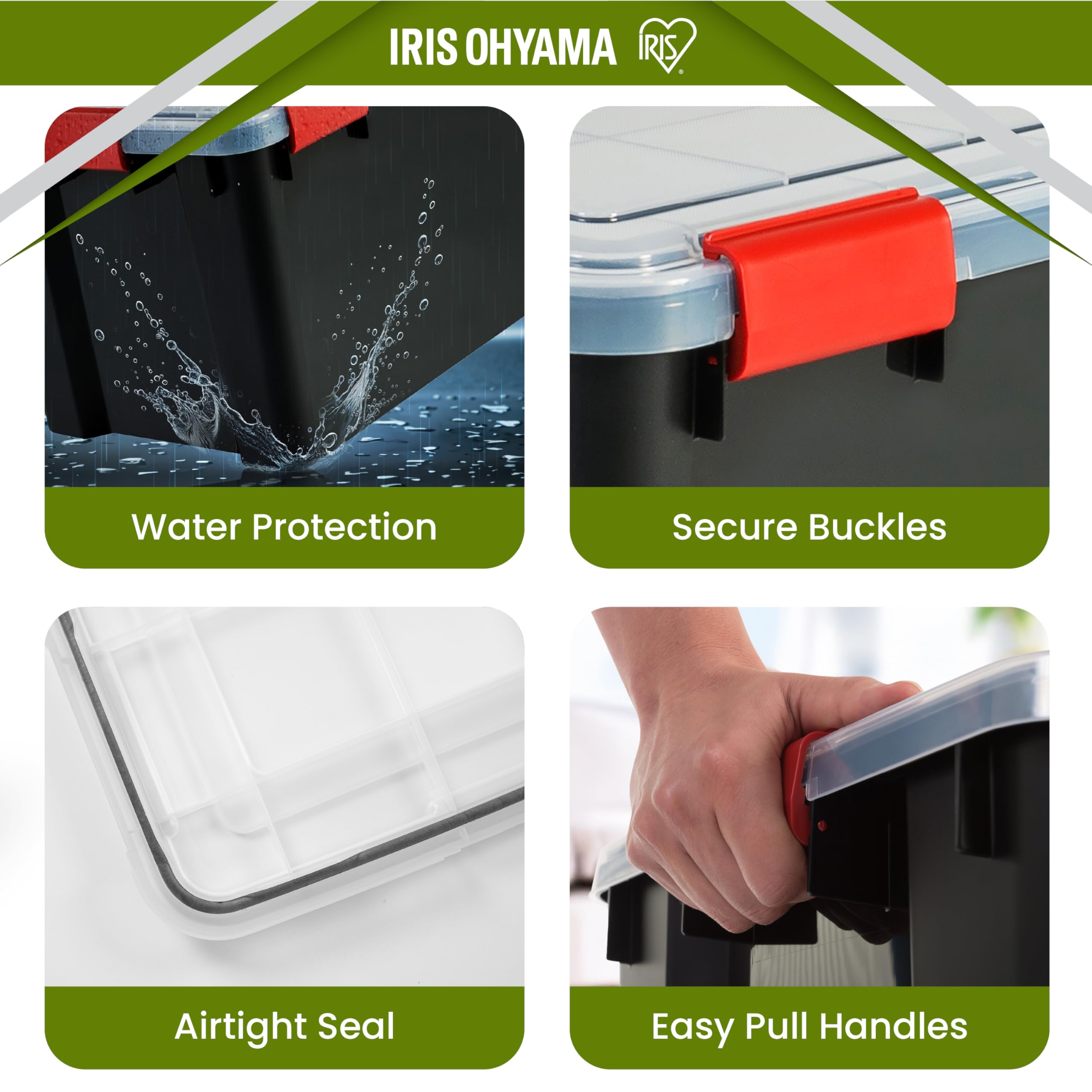 Iris Ohyama, Scatola di Raccoglimento Ermetica in Plastica, 70L, Per Unità, Nero, Giunto Stagno, Clip di Chiusura, Impilabile, per Esterno, Garage, Abbigliamento, No Polvere, Senza BPA, WSB-70
