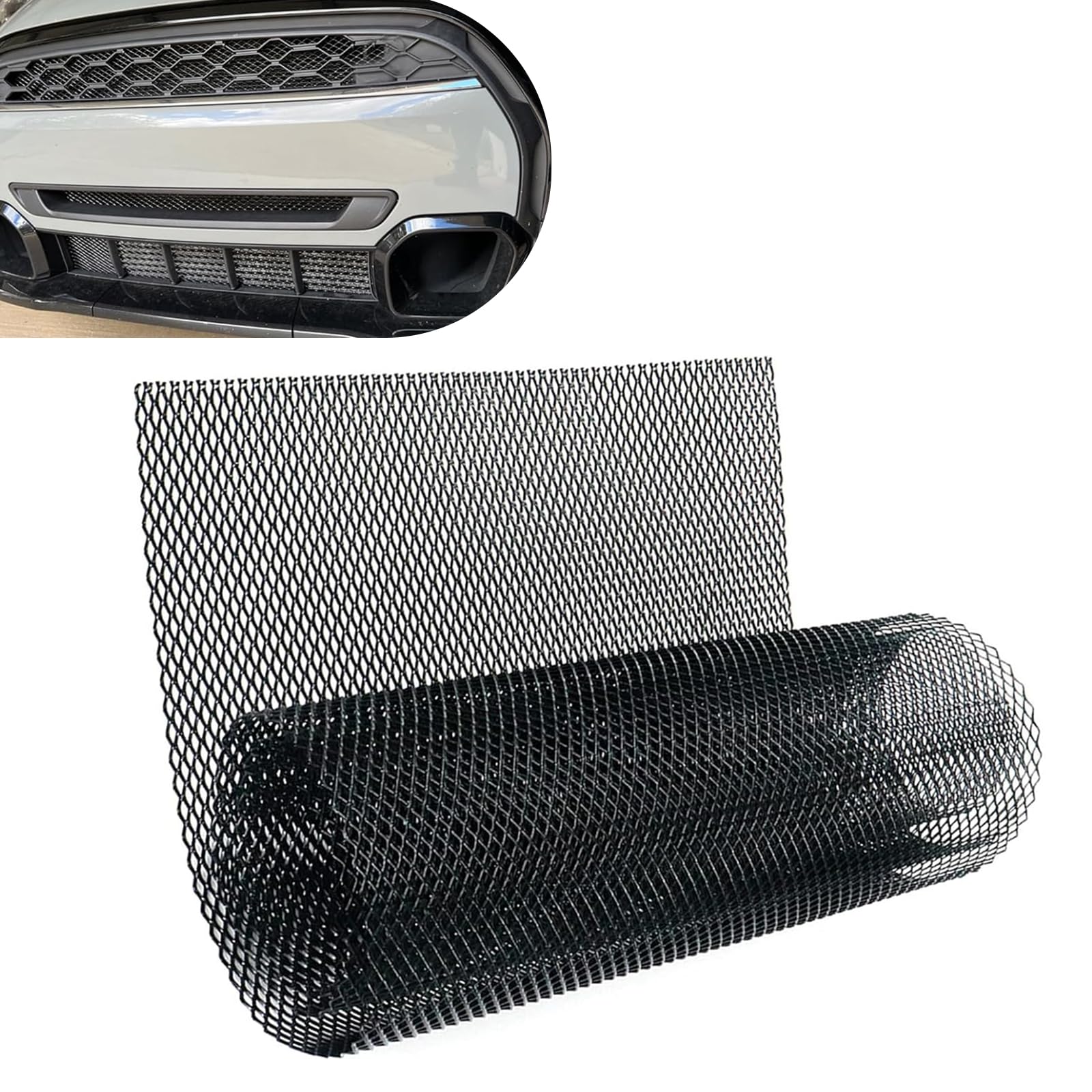 Rejilla de malla para coche Merdege, 39,37 x 12,99 pulgadas, rollo de malla multifuncional, inserto de rejilla automotriz, parachoques de malla de aleación universal para la mayoría de los coches, SUV, color negro