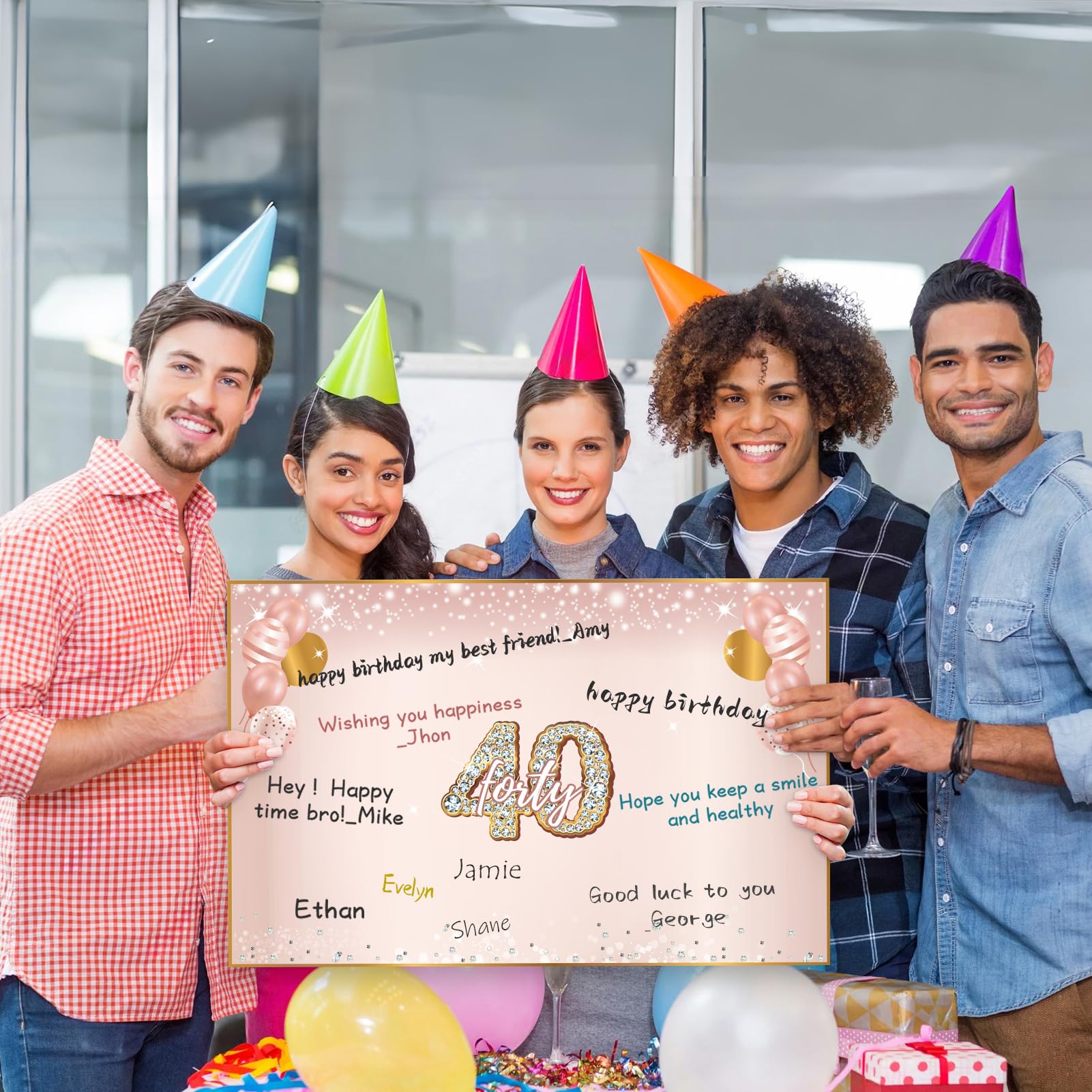 Turypaty Große Karte zum 40. Geburtstag mit Umschlag für Frauen, Rosa Roségold Back in 1985, Happy 40th Birthday, riesiges Gästebuch, Geschenk, extra große vierzig Grußkarte, Dekoration, Partyzubehör