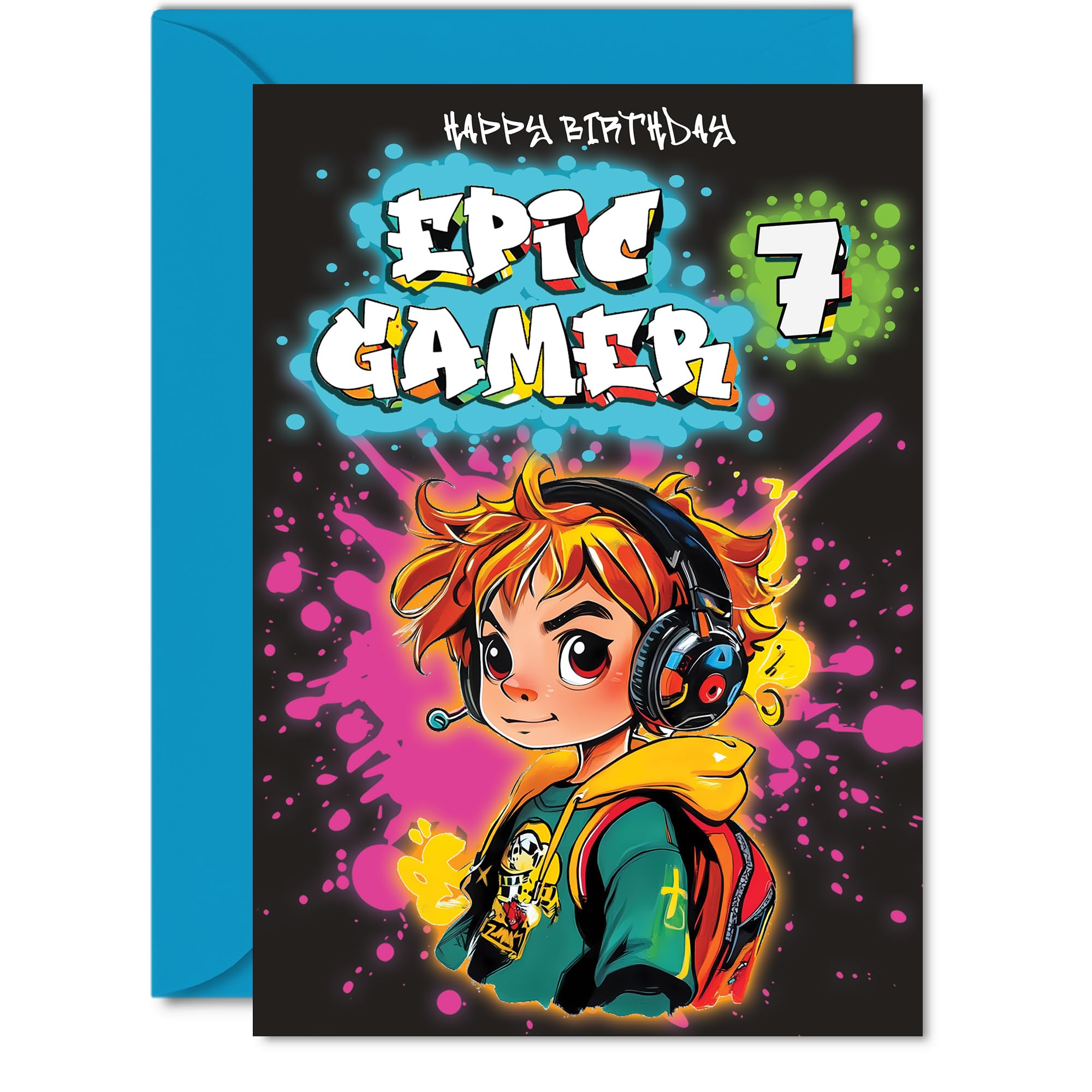 7th Birthday Card boys - Epic Gamer boy - Happy Birthday Card for 7 Year Old boy Kids, A5 Seven Seventh Bday Video Game Gaming Greeting Cards