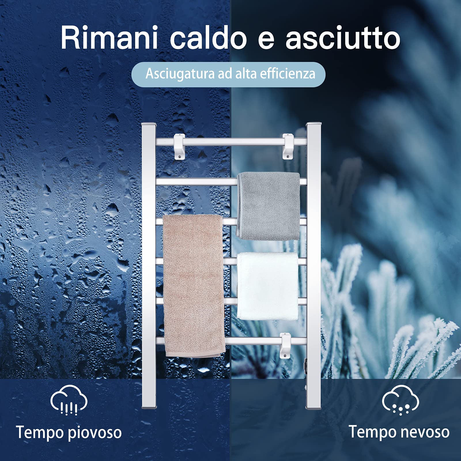 COSTWAY Portasciugamani Multifunzionale Elettrico 2 in 1 | Portasciugamani Elettrico per Vestiti e Asciugamani 100 W, con 6 Sbarre, Struttura in Alluminio, Portasciugamani per Bagno
