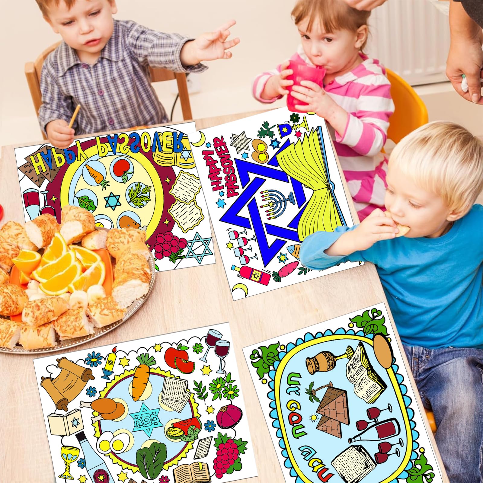 SYUCVQI 42 Pcs Passover Coloring Placemats Disposable Table Mats with Pens DIY Passover Coloring Paper Mats Table Passover Decors for Pesach Holiday Passover Theme Dinner Party Supplies - Image 4