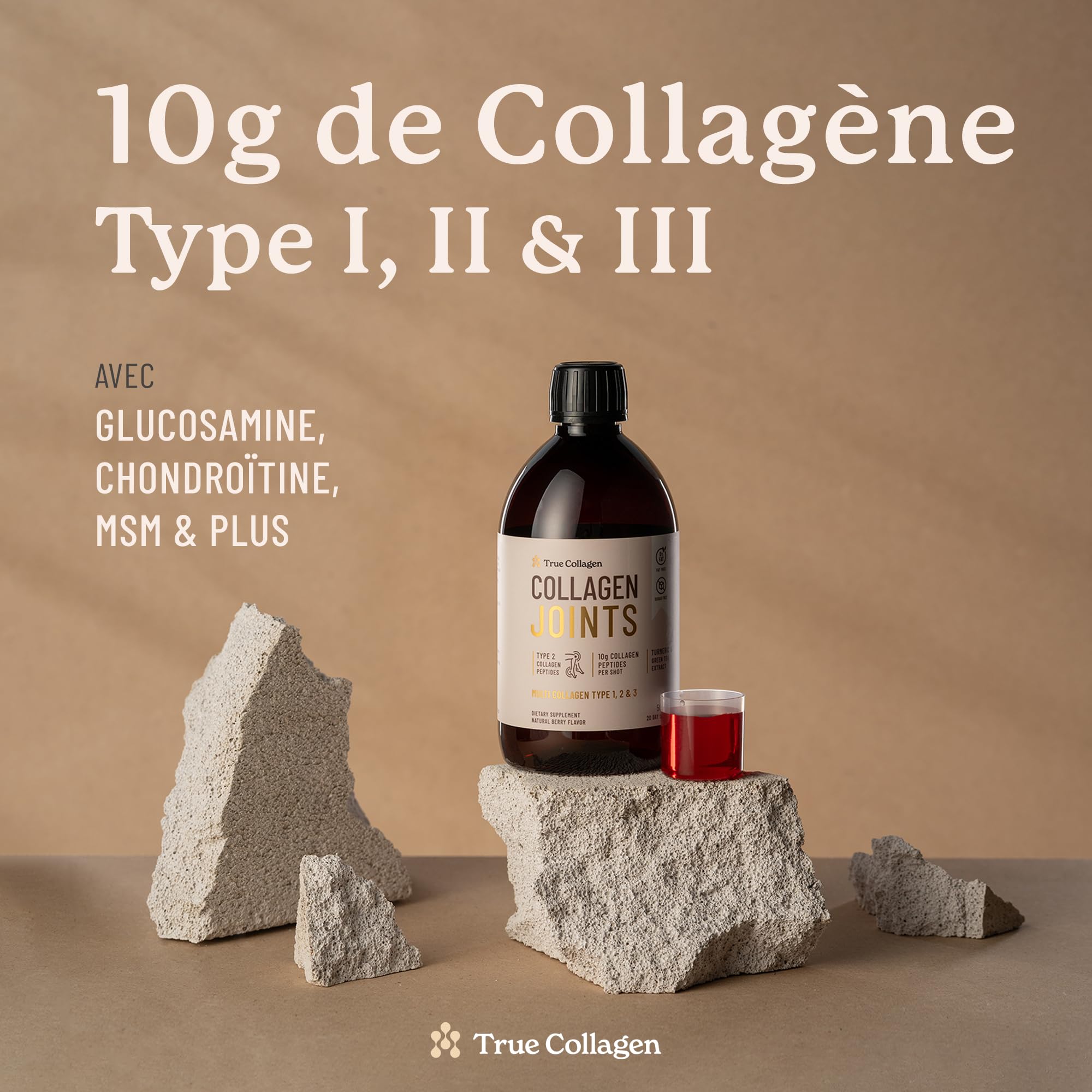 True Collagen Articulations | Supplément liquide de collagène hydrolysé 10 000 mg - 500 ml, 20 jours d'approvisionnement | Glucosamine, MSM et chondroïtine pour des articulations, des cheveux, une