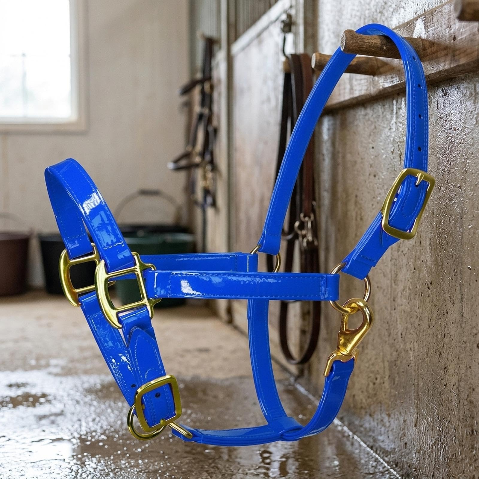Cabezada de Entrenamiento para Caballos de Cuero de Microfibra con Cuerda, con Cierre de Mentón Y Garganta (para Pastos, Granjas E Hipódromos).