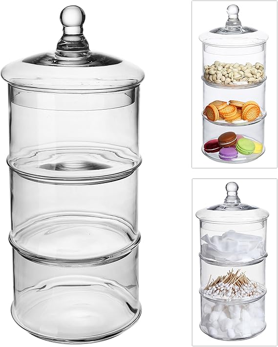 Amazon Com Mygift 16 Inch 3 Tier Stacking Apothecary Jars Round Glass Candy And Cookie Dishes Home Improvement