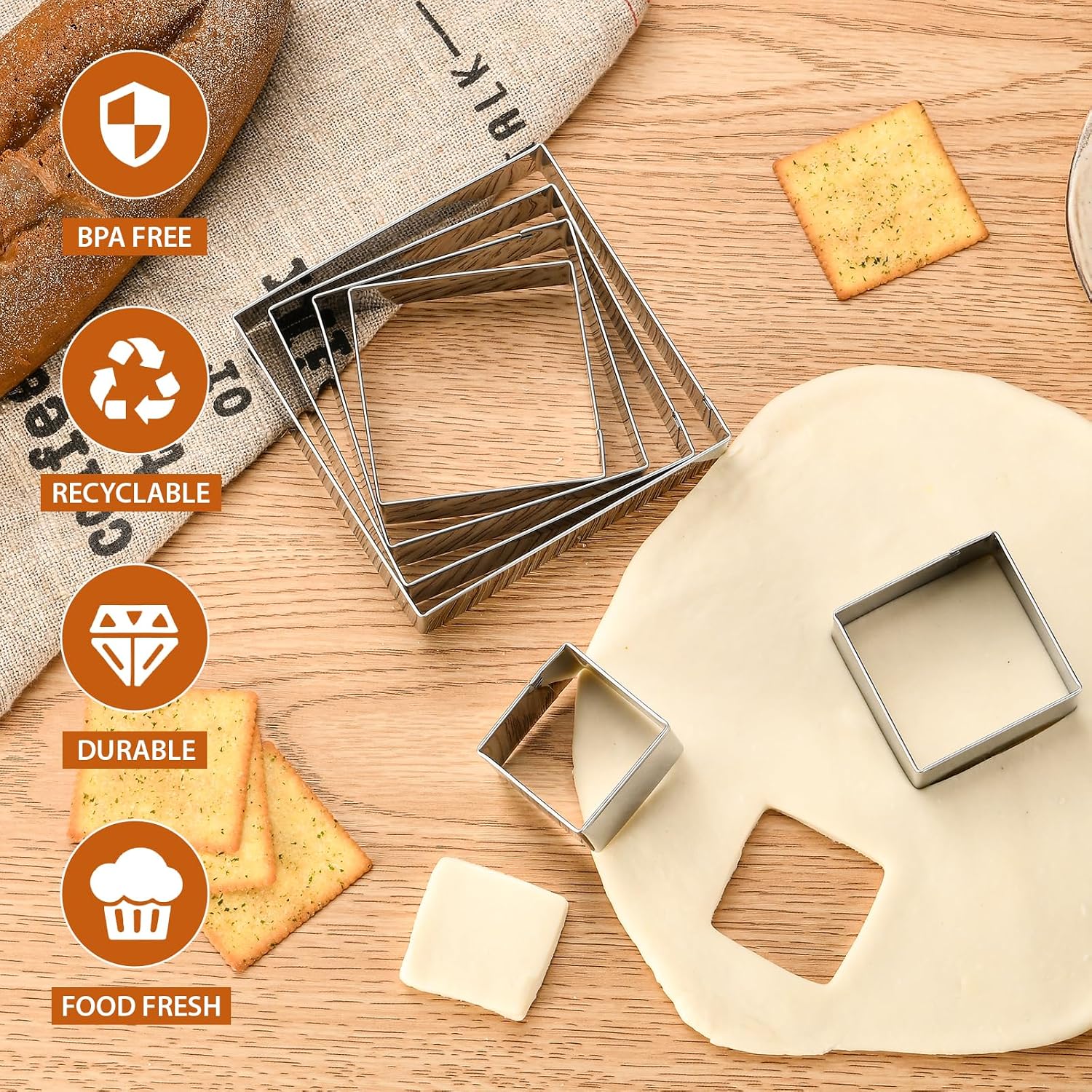 6 PCS Square Cookie Cutter Set - Cookie Cutters (1.5-4 Inch), Stainless Steel Set for Baking, Cookies, Biscuits & DIY - Durable Square Cutters for Holiday & Daily Use image 4