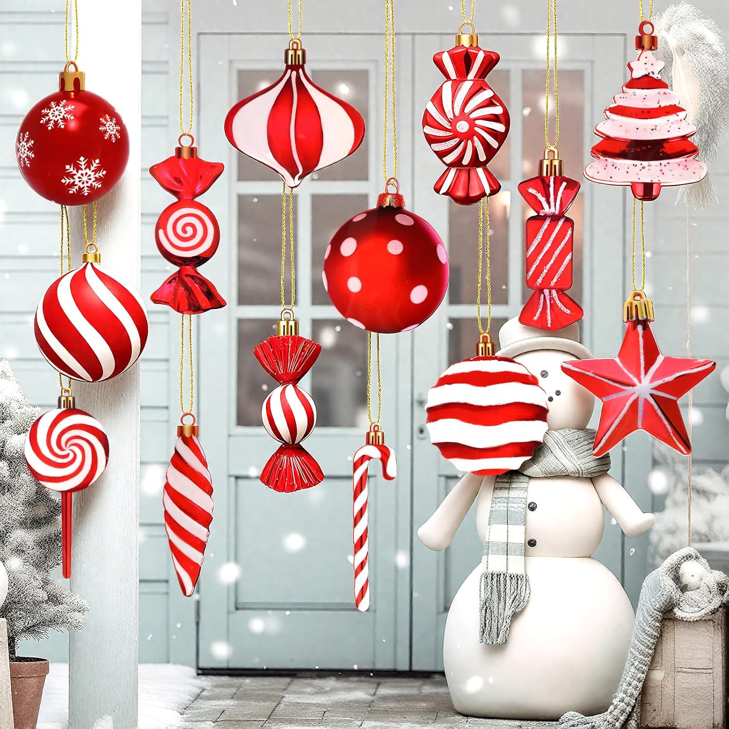 24 Pieces 11 Inch Large Christmas Candy Ornaments Outdoor Christmas Hanging Candy Cane Shaped Decorations for Outdoor Indoor Xmas Holiday Party Decorations