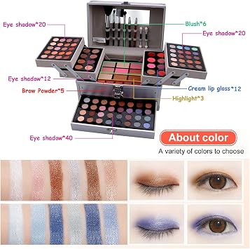 Professional Makeup Set,MKNZOME Cosmetic Make Up Starter Kit With Makeup Bag Portable Travel Make-up Palette Birthday Xmas Gift Set Full Sizes Eyeshadow Foundation Lip Gloss for Teenage & Adults