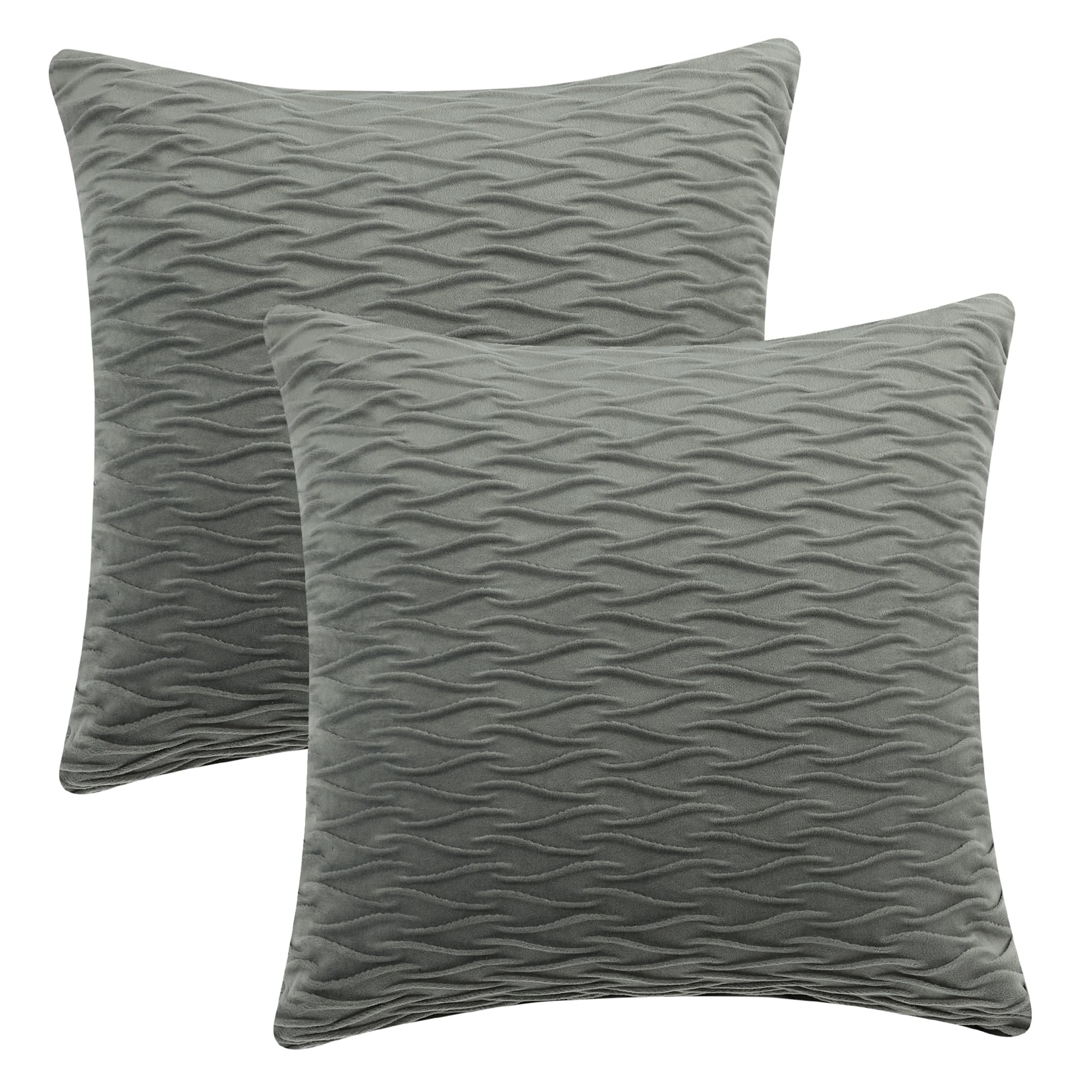 Uxcell Solid Striped Square Throw Pillow Covers, Set of 2 Luxury Textured Pillowcases, Soft Cozy Cushion Covers for Couch Sofa Bedroom Dark Gray 45 x 45 cm