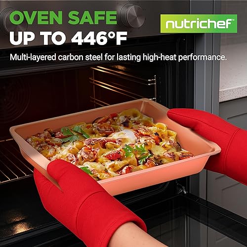 Miniatura 2 de NutriChef Juego de 5 bandejas para hornear, bandejas apilables para galletas y asador con tapa, tamaños prácticos para cocinar y hornear, incluye