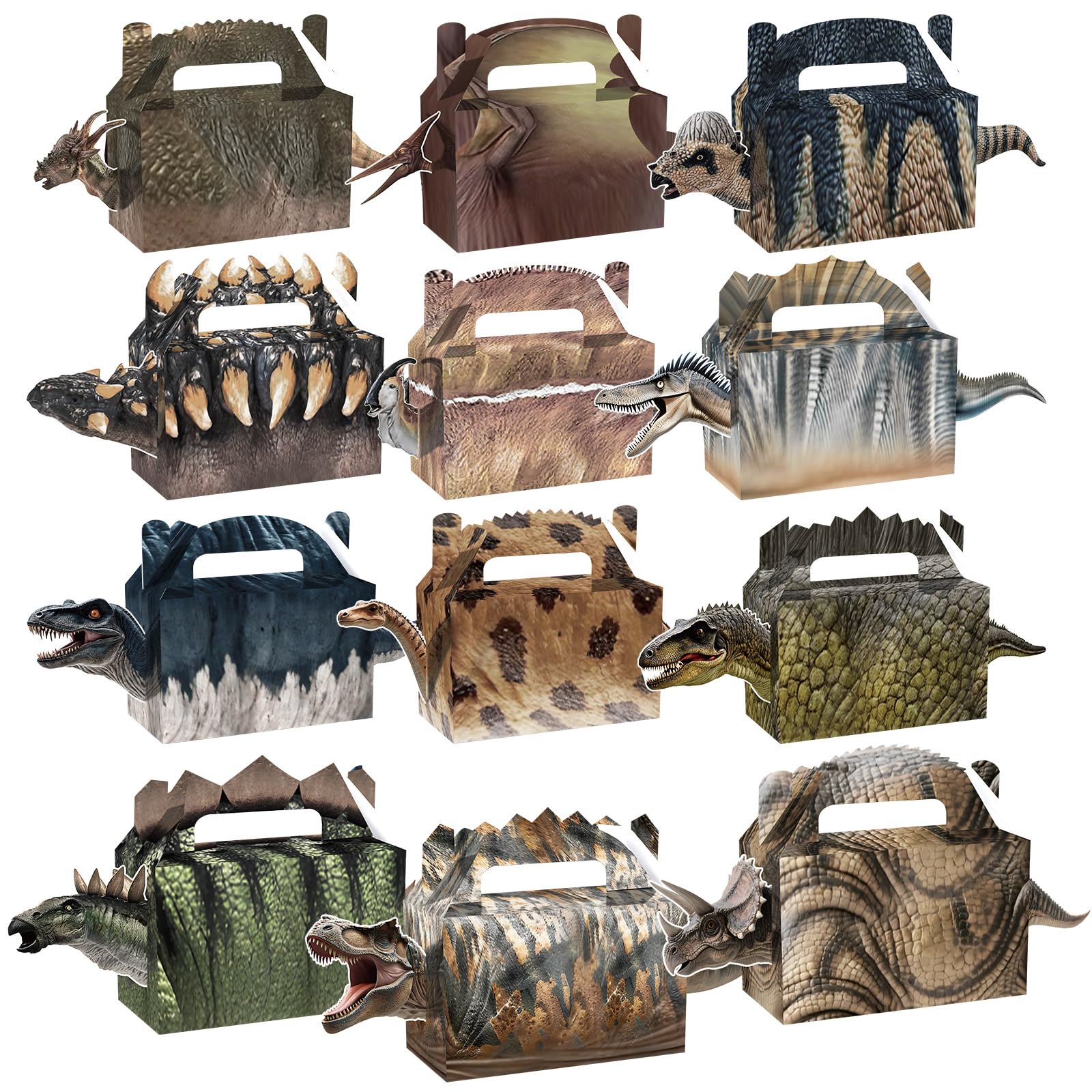 12PCS Dinosaur Party Favor Box Dino Theme Birthday Party Favor Boxes for Dinosaur Park World Parties Supplies Treat Bags Boxes for Dino Theme Birthday Presents Decorations, Serves 12 Guests