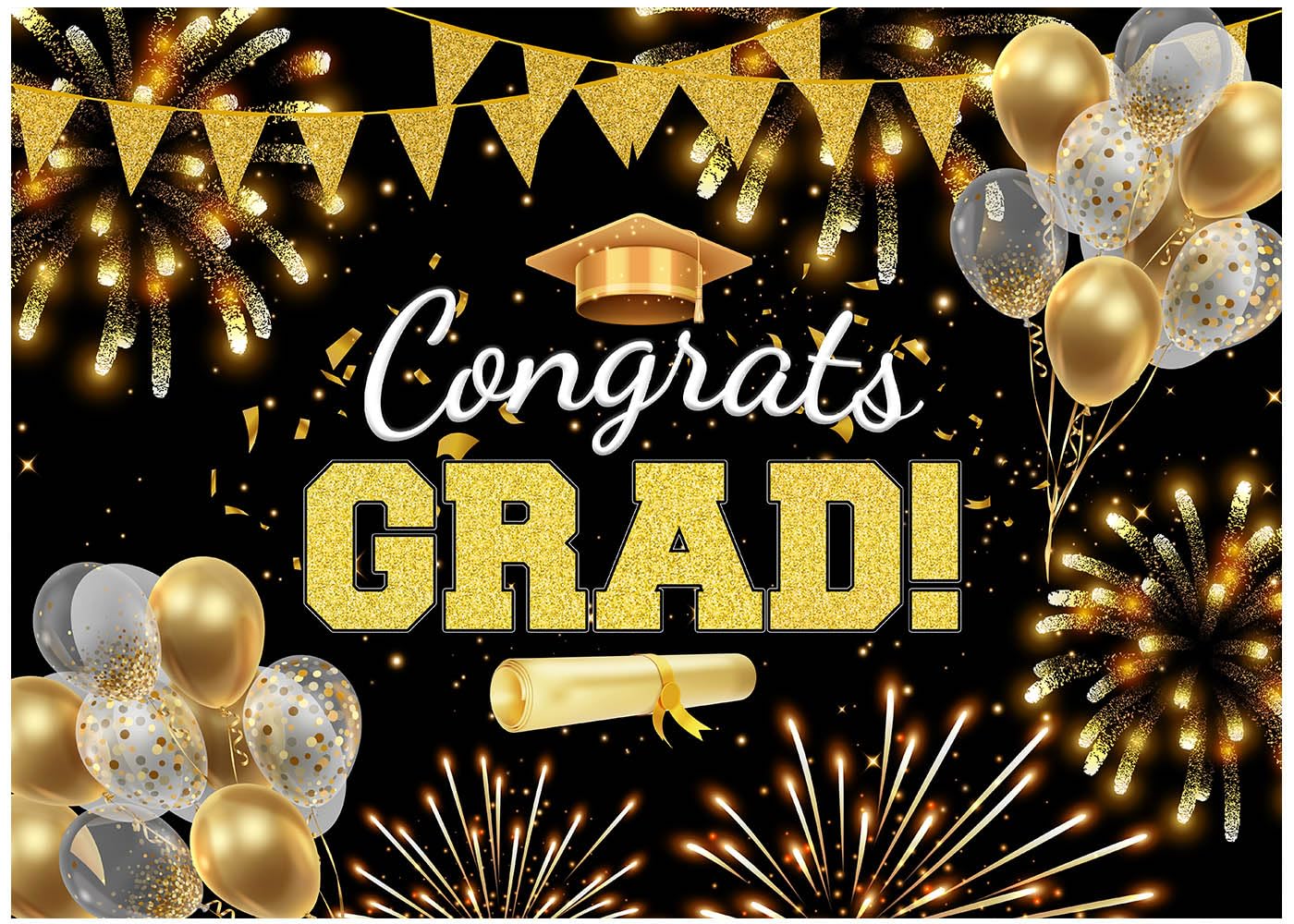 Black Gold Graduation Backdrop, Class of 2025 Prom Backdrops Congrats Grad Background Class Off Congrats Prom Party Decorations, 82.7"X59" Fabric