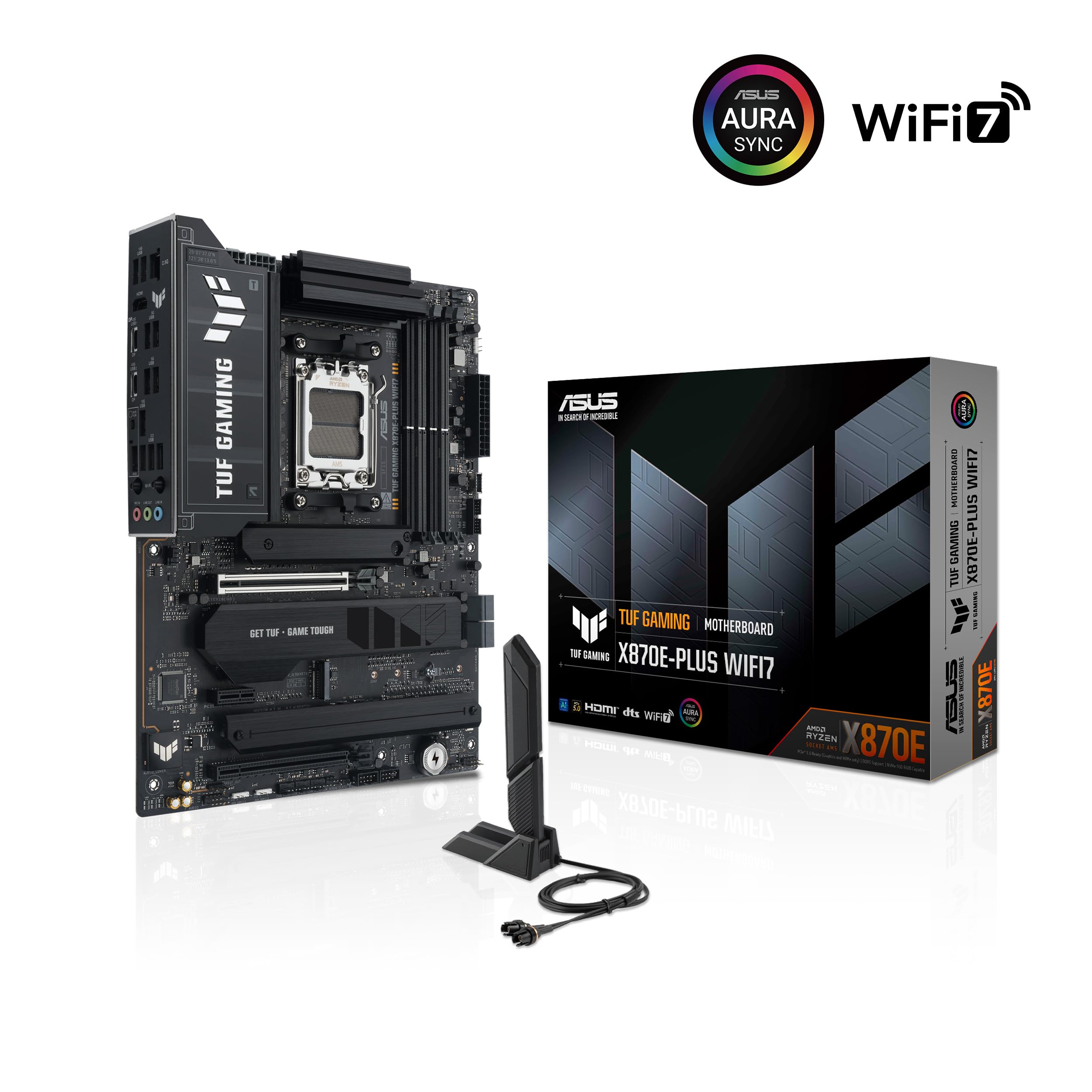 ASUS TUF Gaming X870E-PLUS WIFI7 Placa Base AMD X870E ATX, VRM de 16+2+1 Fases, DDR5, PCIe 5.0, Q-Release Slim, M.2, WiFi 7, USB4 Tipo-C, Aura Sync, AI Cooling II, AI Networking II y AI Overclocking