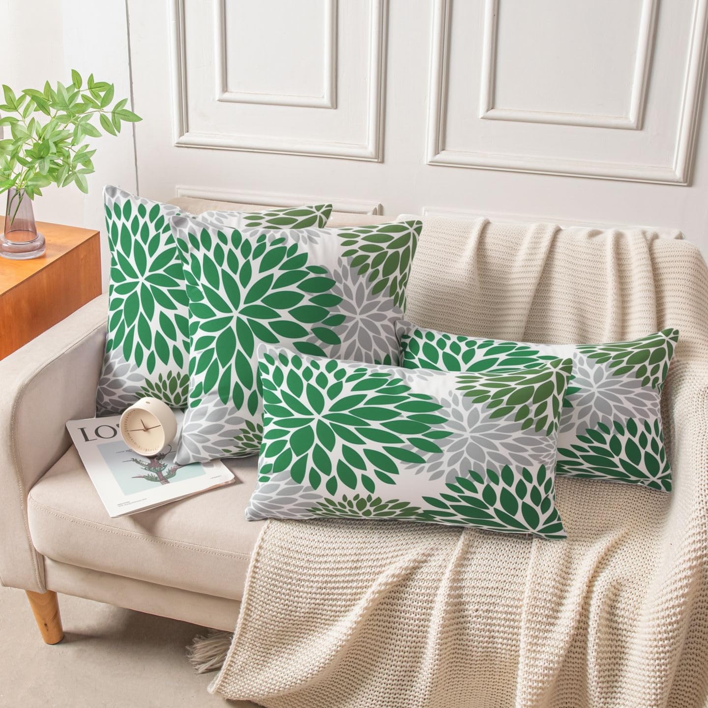 Farmhouse Set Di 4 Federe Decorative Per Cuscini 45x45 Cm - Cotone E Lino Con Motivo Floreale Vintage