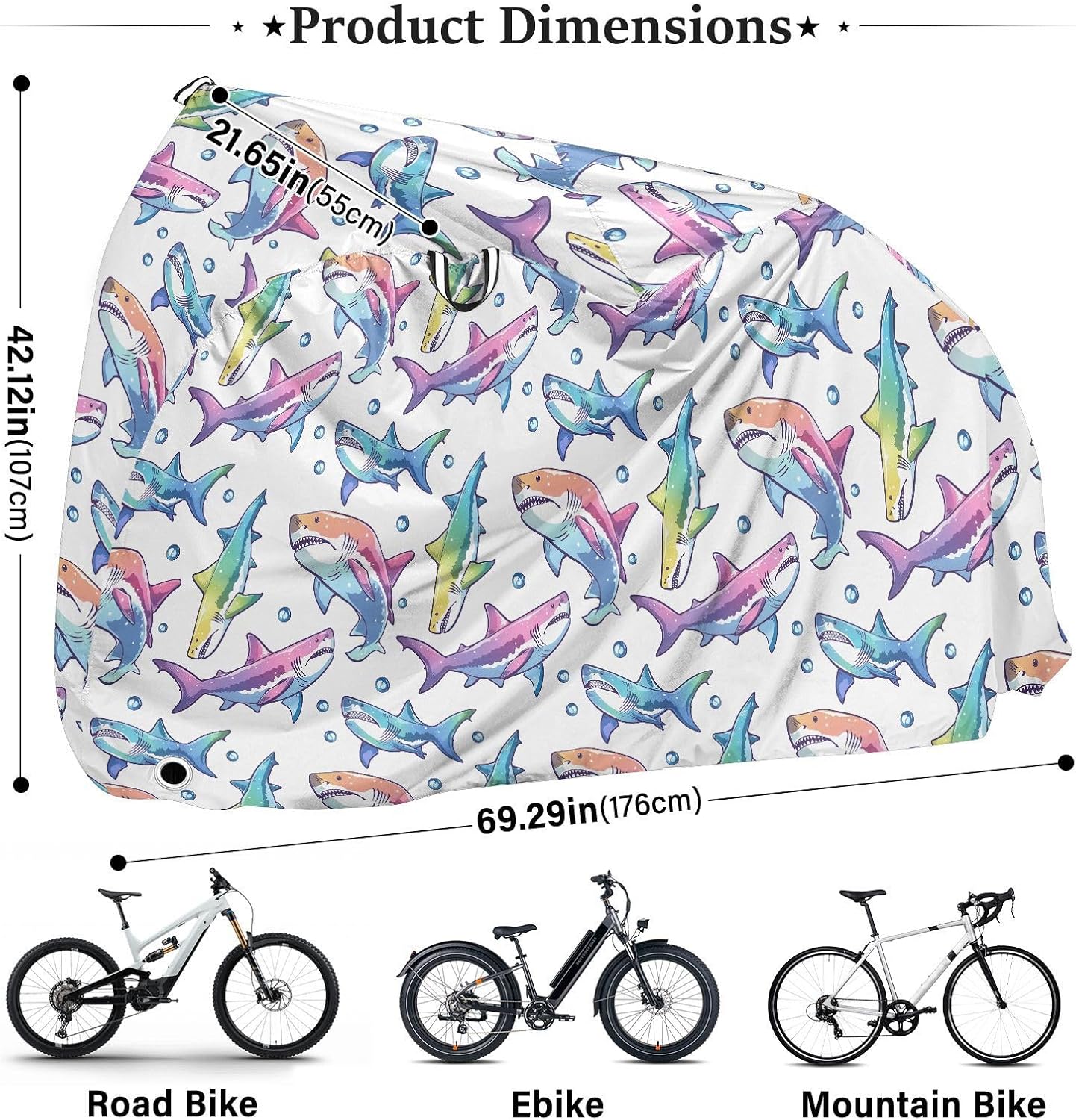 ALAZA Rainbow Color Shark Bubble Bike Cover Waterproof Outdoor Ebike Bicycle Covers Tarp Protection for 1/2 Bikes, Sun UV Dust Wind Proof