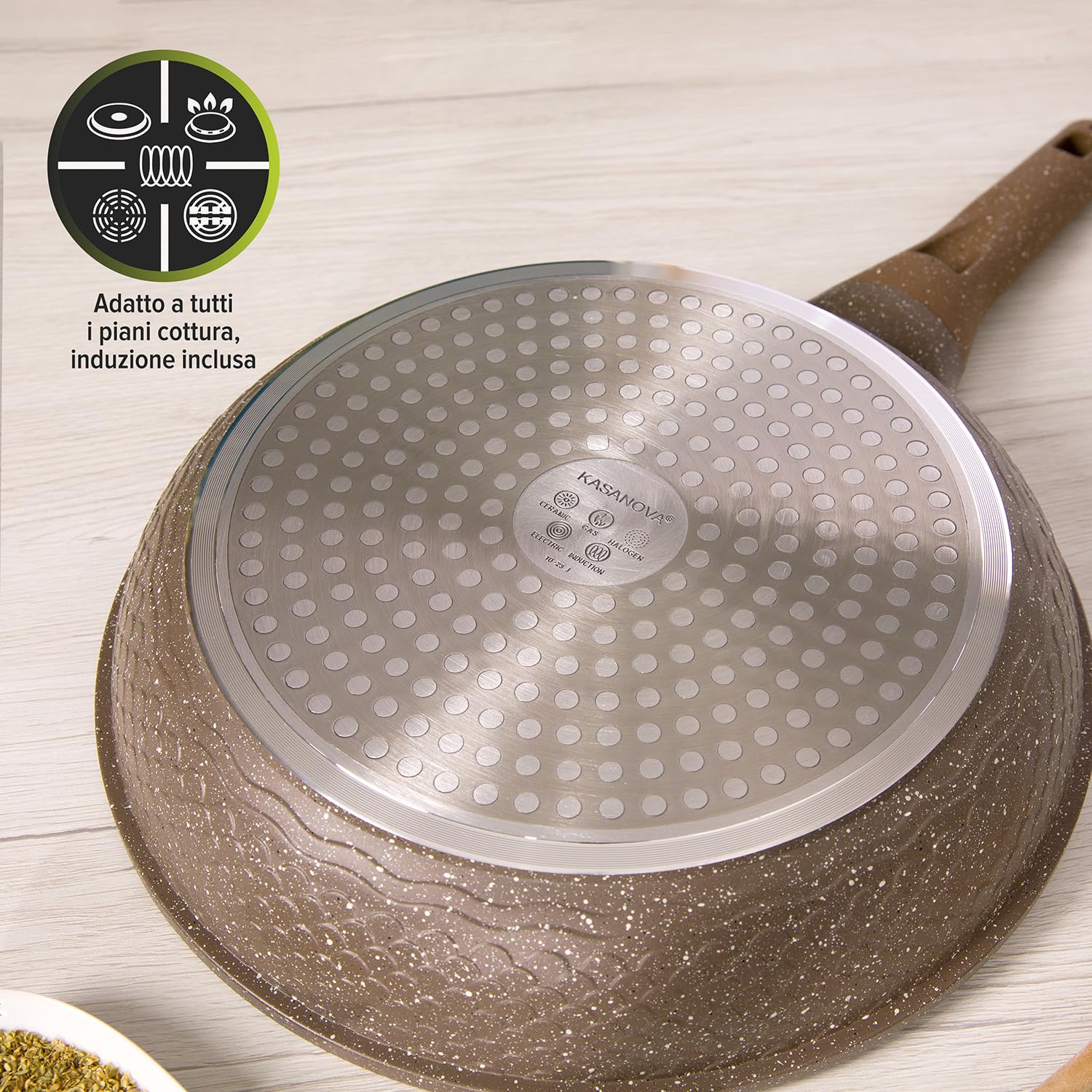 KASANOVA, sartén antiadherente 0% grasa, para inducción y todos los tipos de cocinas, con mango antideslizante, revestimiento antiadherente, sartén para tortilla. (26 cm)