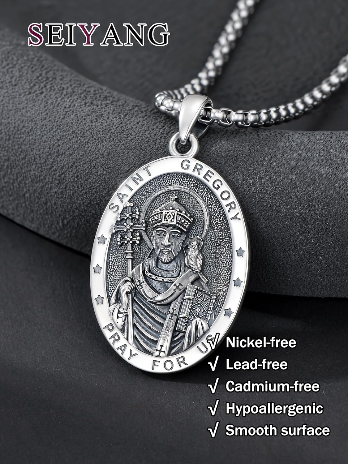 Seiyang Saint Necklace 925 Sterling Silver Patron Amulet Medal Jewelry for Men Women (with Gift Box)