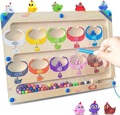 Btolin Laberinto magnético de color y número, rompecabezas de madera magnético, juguetes Montessori para niños pequeños, divertido juego de