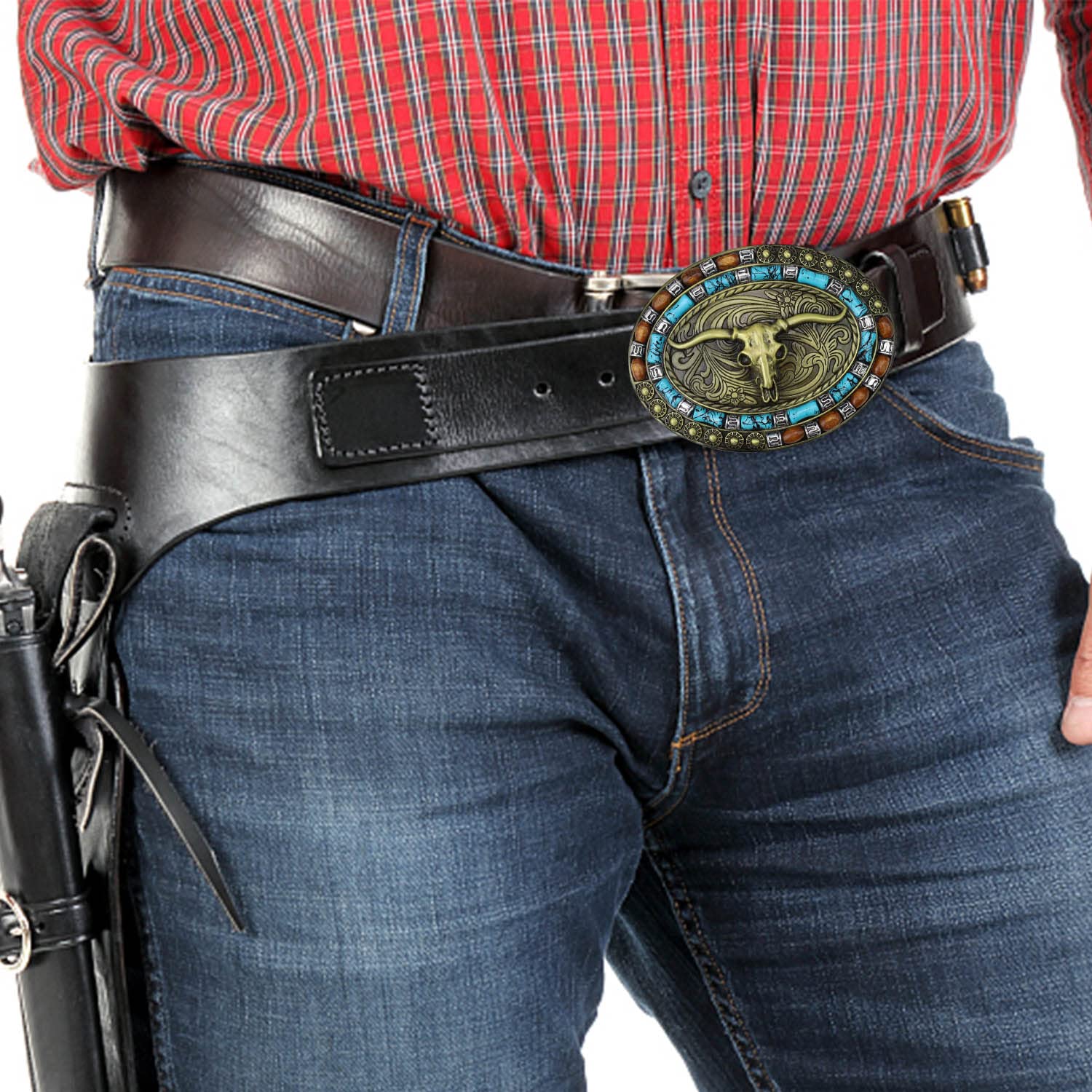 HASLED Boucle Ceinture Tête de Vache, Boucles de Ceinture Cowboy 99 x 75mm, Matériau en Alliage de Zinc, Tribu Unique - Boucles à Rouleaux pour Remplacer et Décorer Courroies