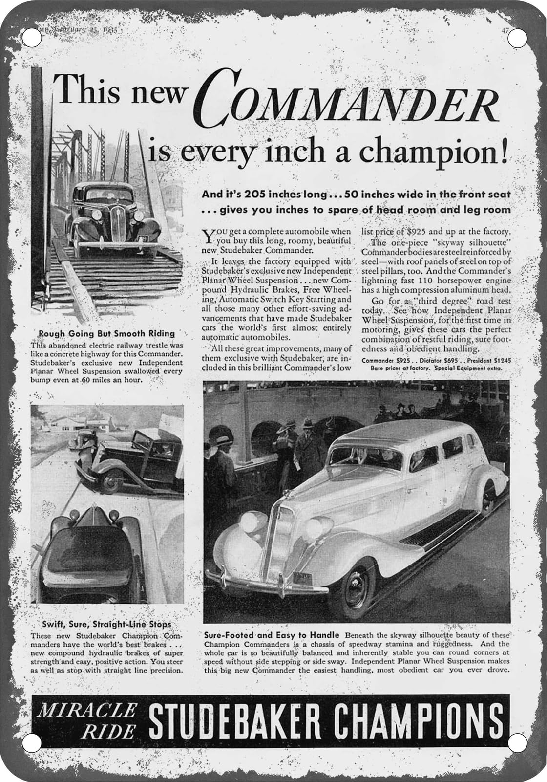 Miaomansenstore Metal Sign - 1935 Studebaker Vintage Ad 02 - Old Retro Rusty Look Home Decor