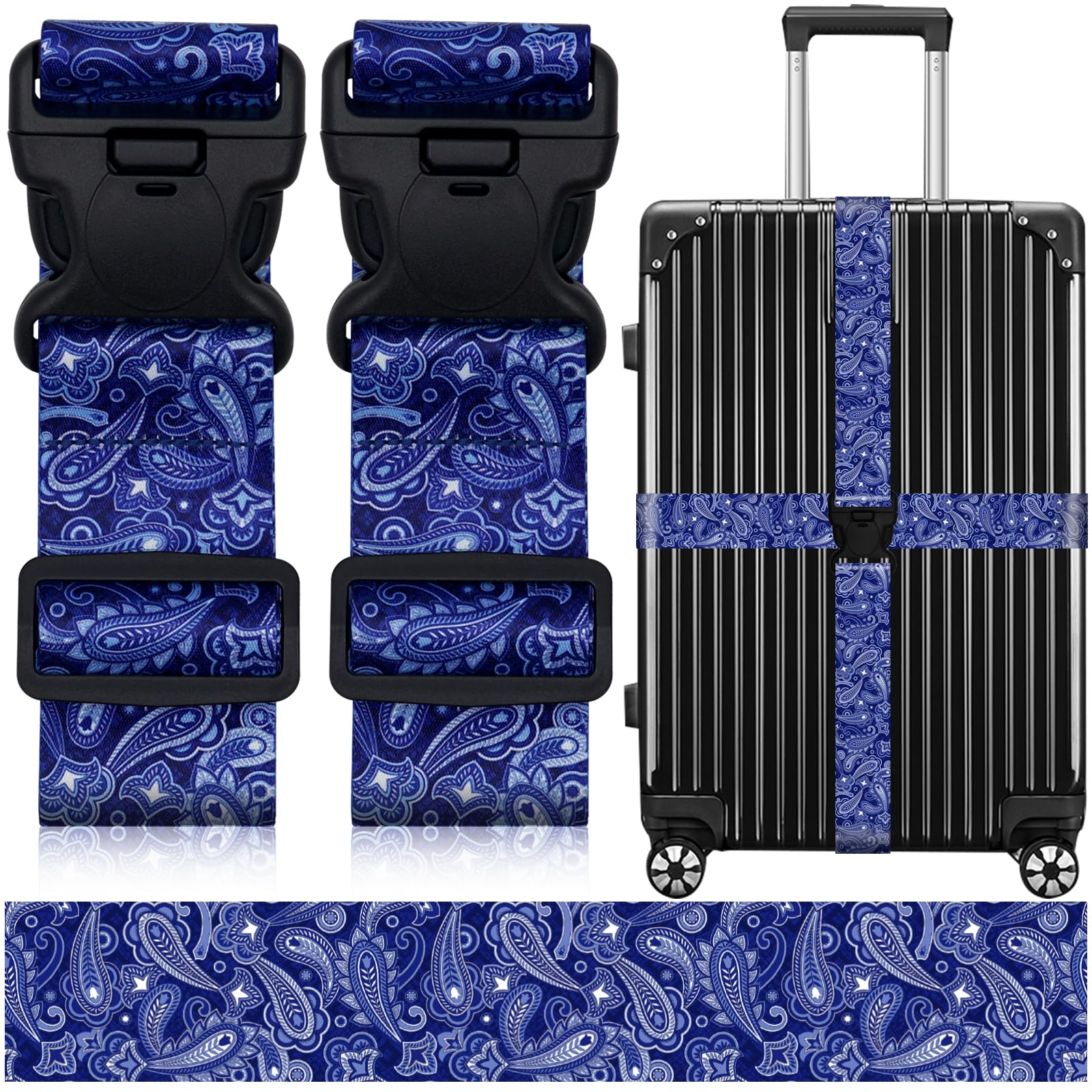 2 Pack Luggage Straps for Suitcases, Adjustable Travel Belt with Double Lock and Quick Release Buckle, Heavy Duty Nylon Bag Packing Strap, Bright