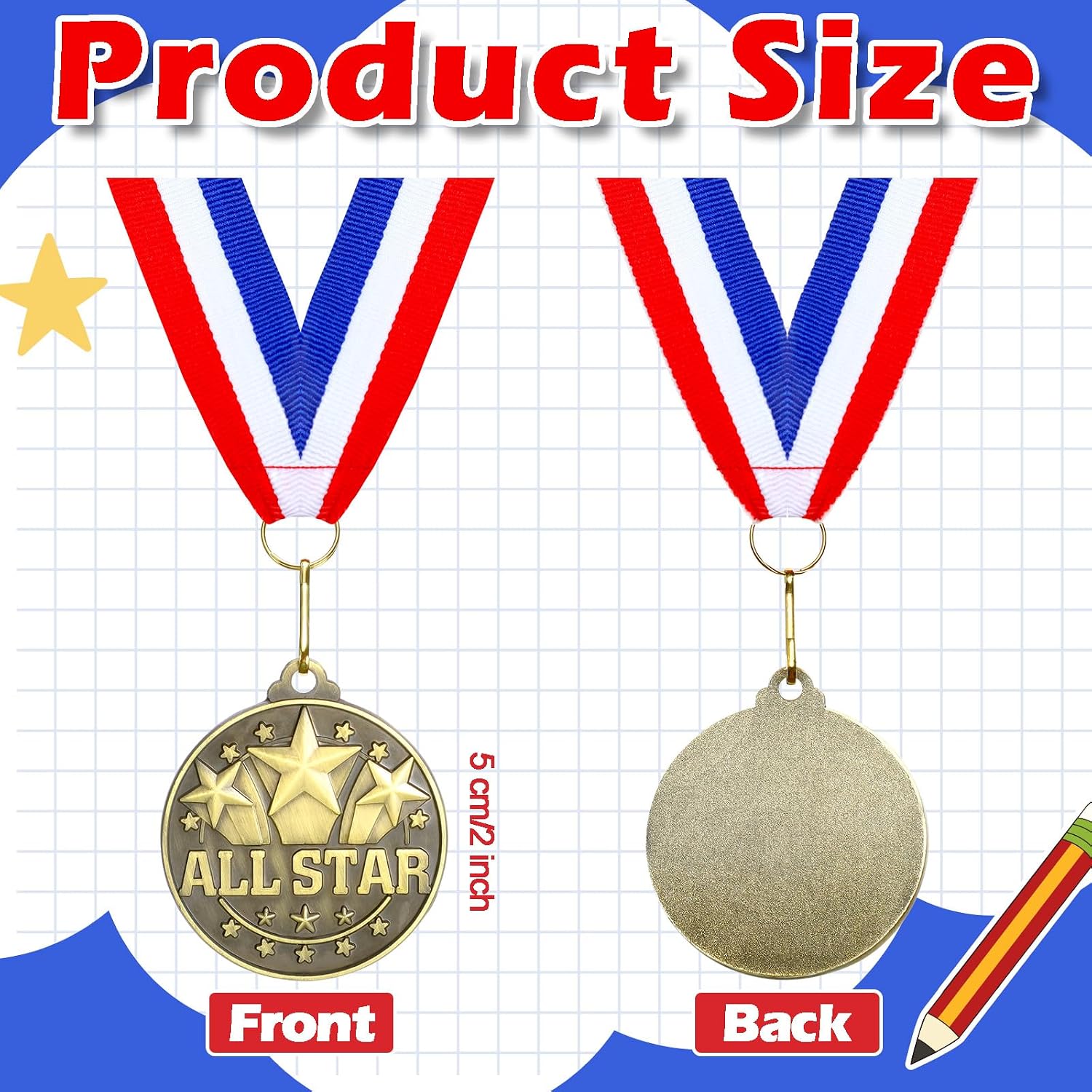 Quelay 100 Pcs 2'' Award Medals Bulk Gold Winner Medals with Neck Ribbons Metal Trophy Award Prize Gift for Tournaments, Competitions, Party, Kids and Adults