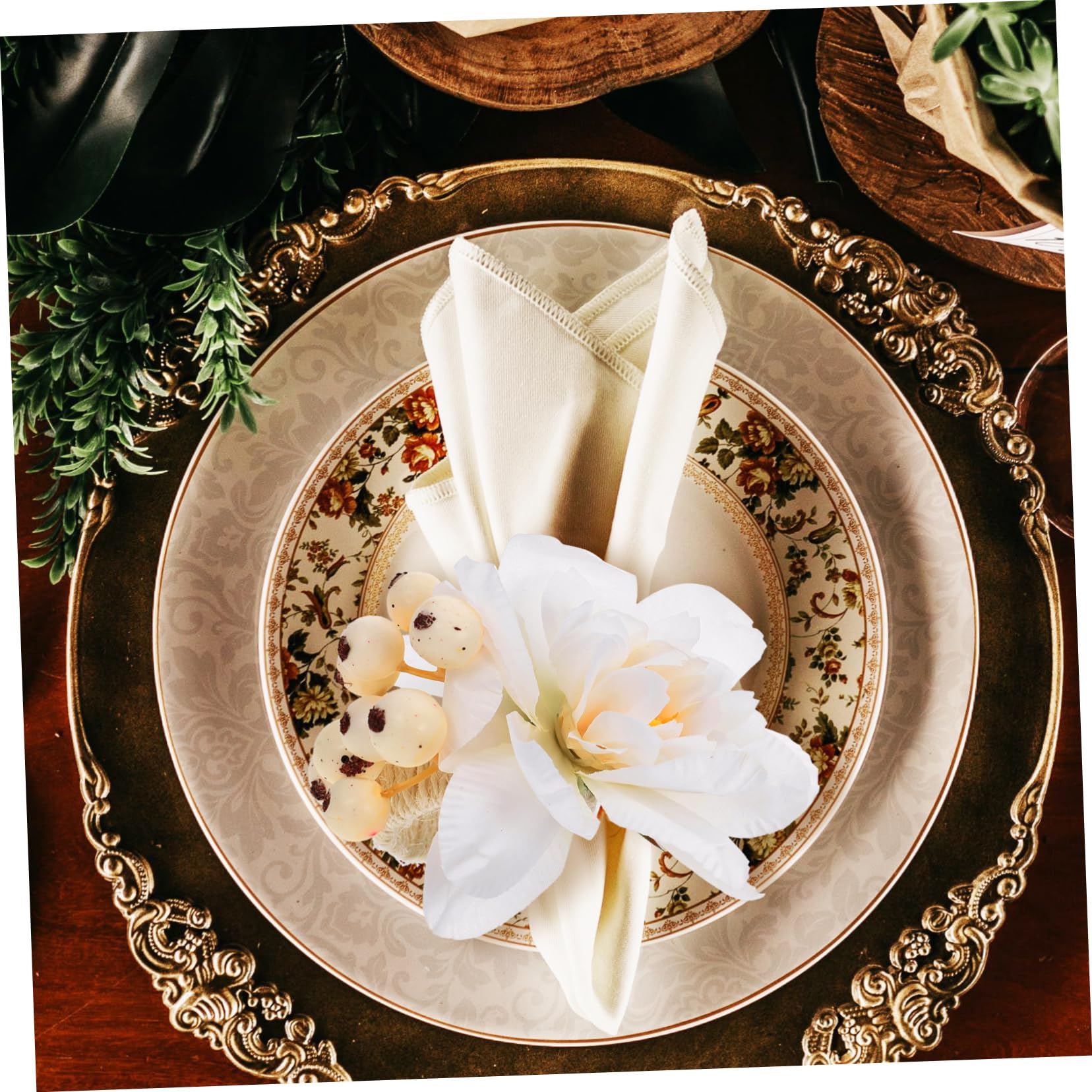 Amosfun 30 Piezas servilletero decoração casa decoración casa Anillo de Toalla de Flores Hebilla de servilleta Hecha a Mano Anillo de servilleta de Mesa de Comedor Cuerda de algodón Beige