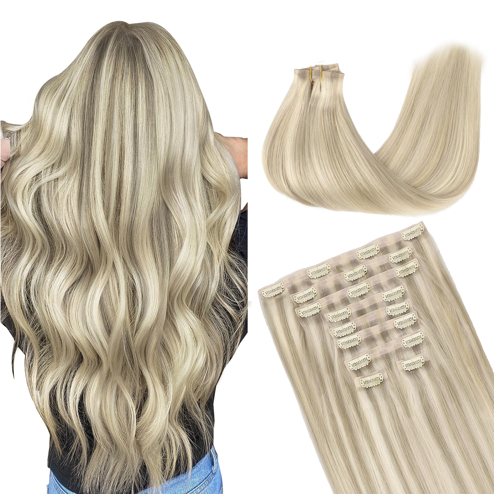 GOO GOO Clip in Hair Extensions Human Hair, 22inch 120g 7Pcs, #1B Natural black, Hair extensions for women, Human Hair Extensions Clip in — view 92