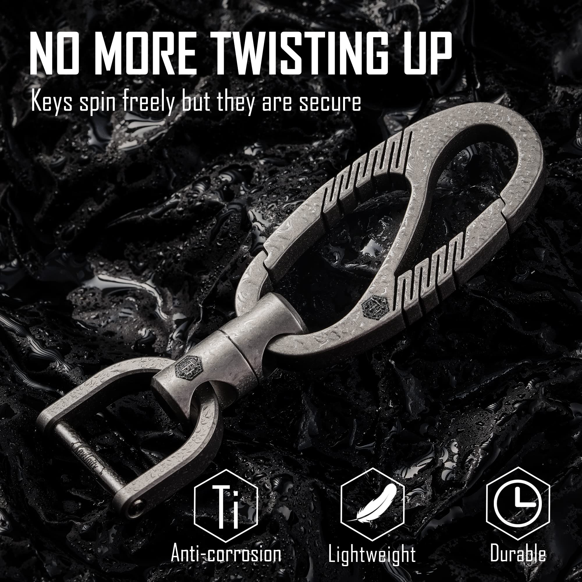 KeyUnity Clip portachiavi con moschettone in titanio, organizer per portachiavi titanio EDC a sgancio rapido a doppio cancello per uomini e donne
