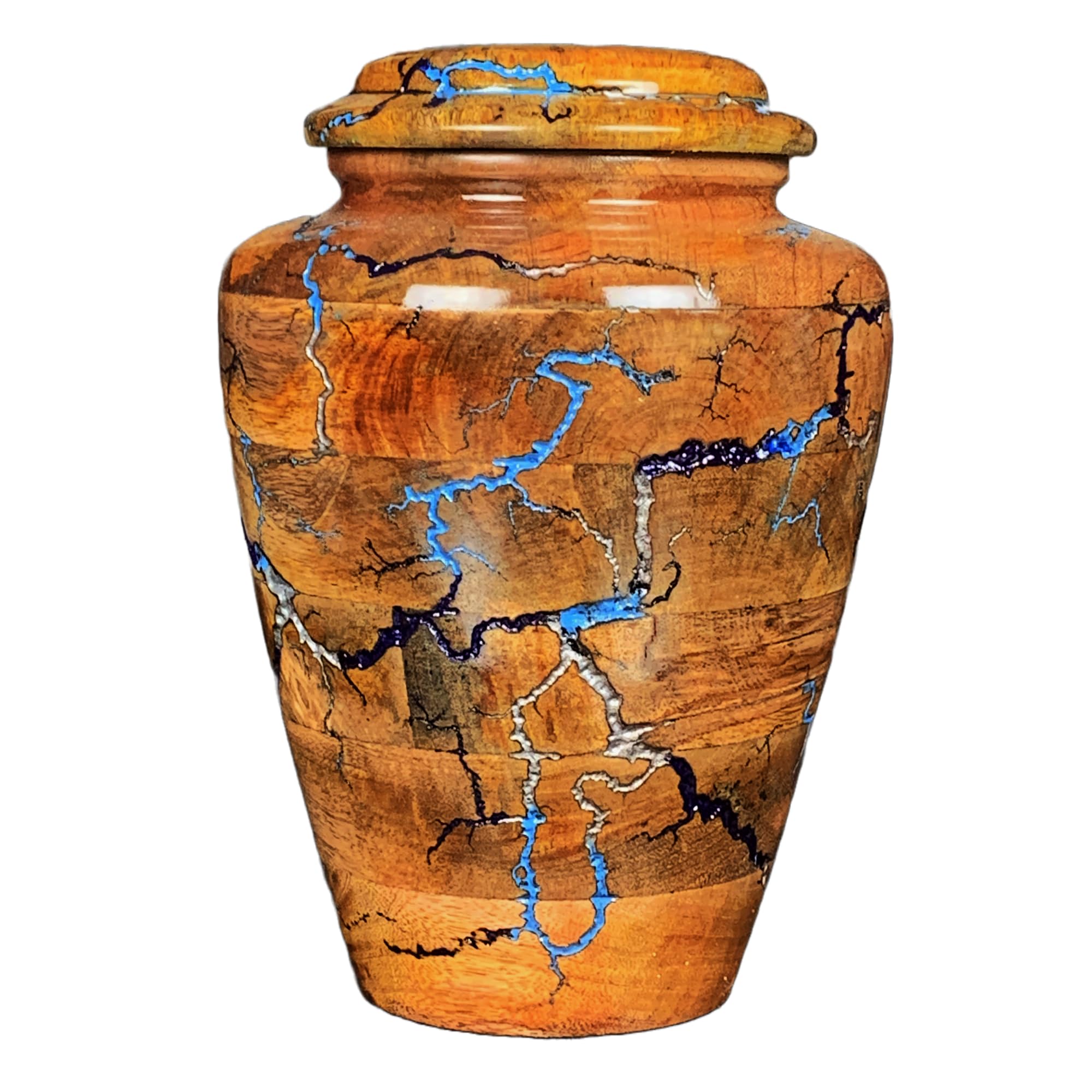 Prime Art Wooden Urns for Human Ashes Adult Cremation Urns Funeral Urns for Adult Ashes Burial Urns for Human Ashes Adult (Silver Blue Storm, XLarge (300Cu/Inches))