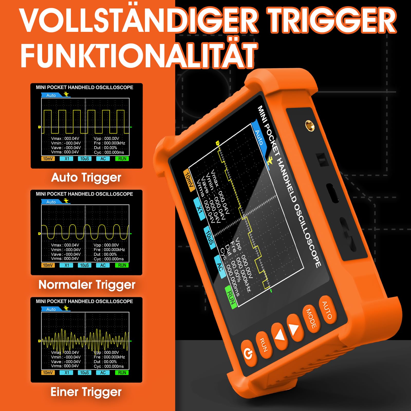 Digitales Oszilloskop Handheld Oszilloskop 2,5MS/s Abtastrate Portable Oscilloscope 500kHz Bandbreite 2,8-Zoll-LCD BildschirmMehrere Triggerfunktionen