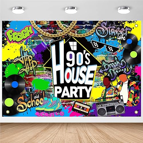 Miniatura 9 de Avezano Telón de fondo para fiesta en casa de los años 90, graffiti de hip hop, decoración de fiesta de casa temática de los años 90, decoración