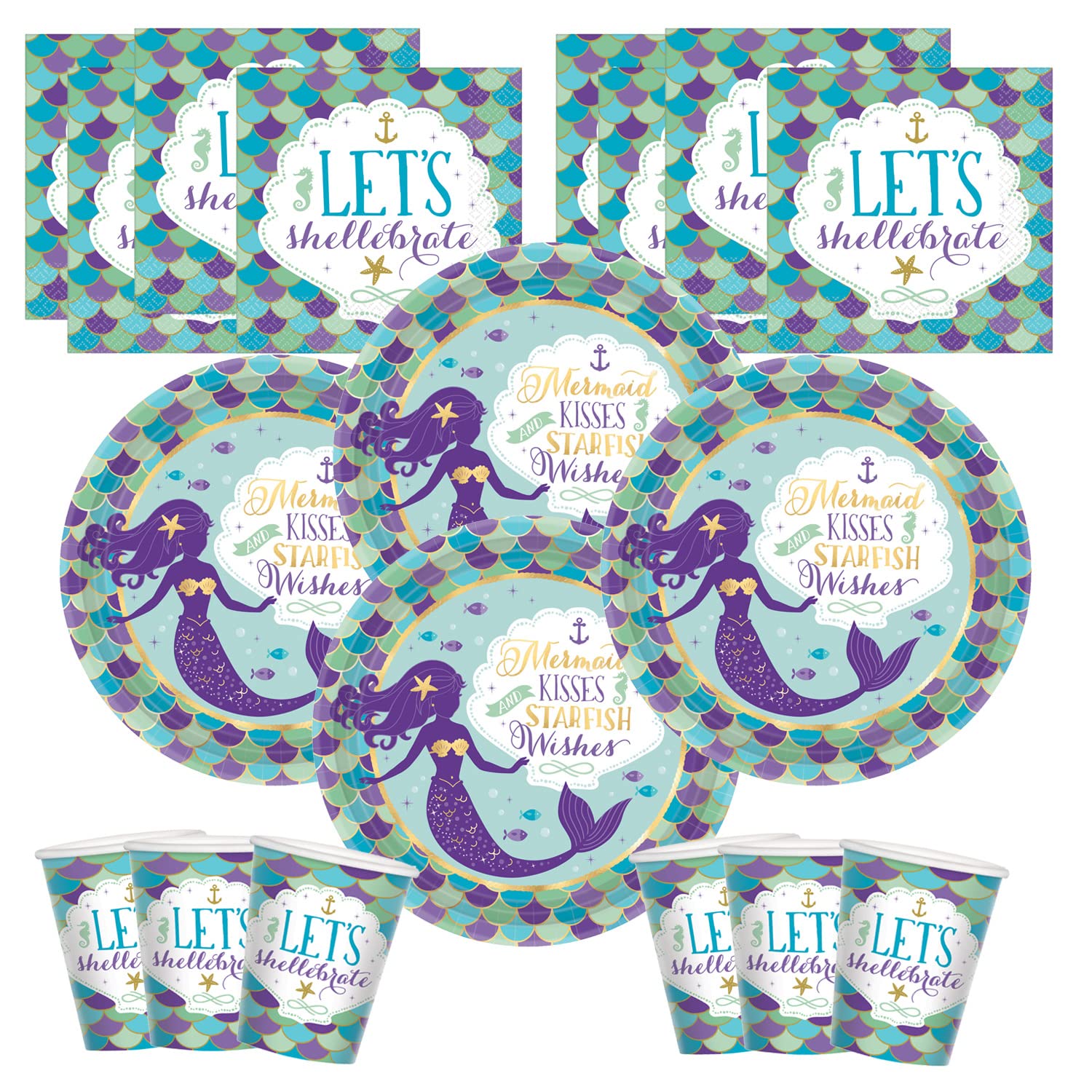 Amscan 9917523 - Mermaid Wishes Party Pack Tableware Kit - For 8 People