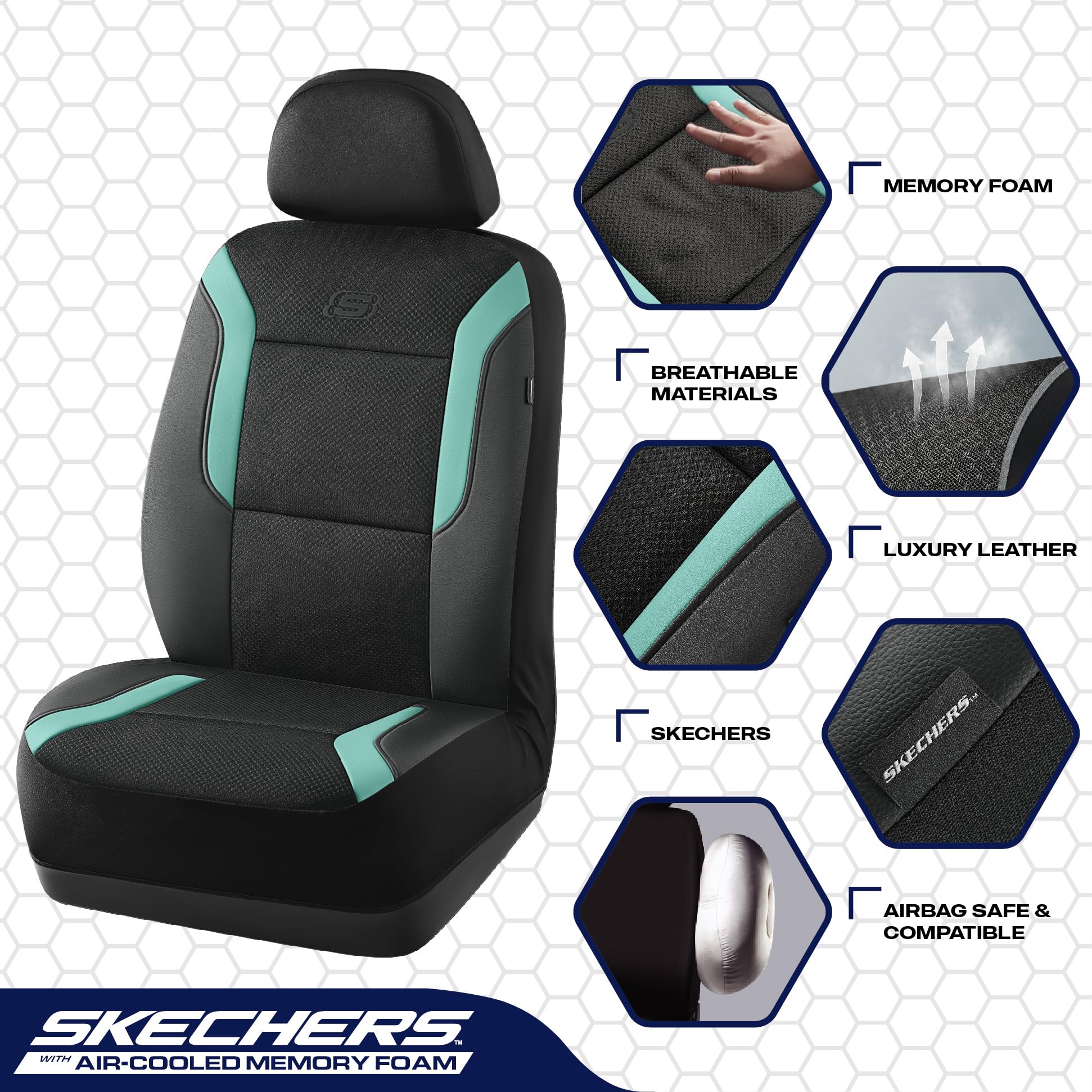 Skechers Memory Foam Car Seat Covers Air Cool Mesh Thick Seat Covers Car Seat Full Sets Airbag Compatible — view 4