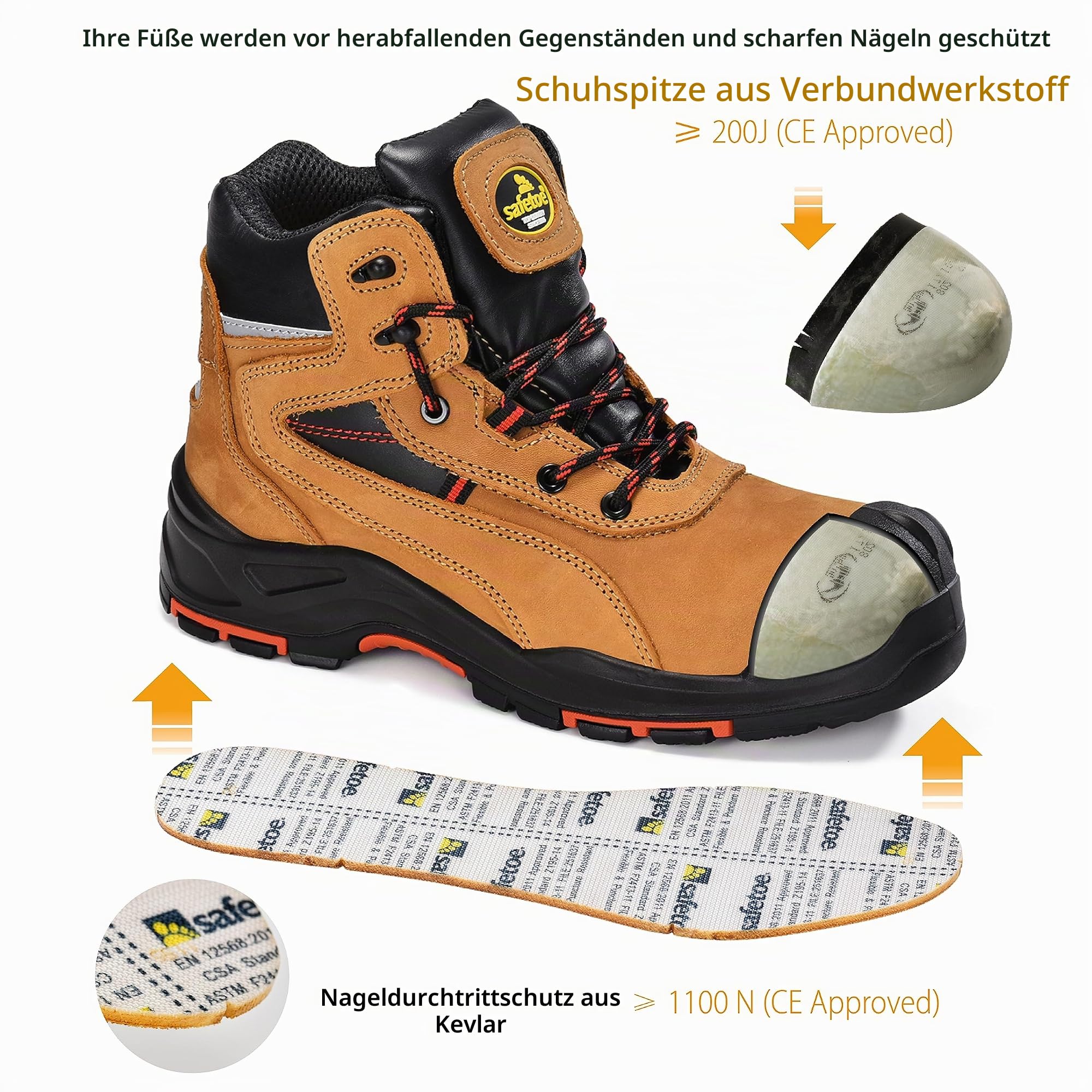 SAFETOE S3Work Schuhe Männer/Frauen Militär,M-8518 Sicherheitsschuhe Antistatisch, Wasserdicht, Atmungsaktives Leder, Bequeme Innensohle, Fiber Glass Toe Cap, Kevlar Plate