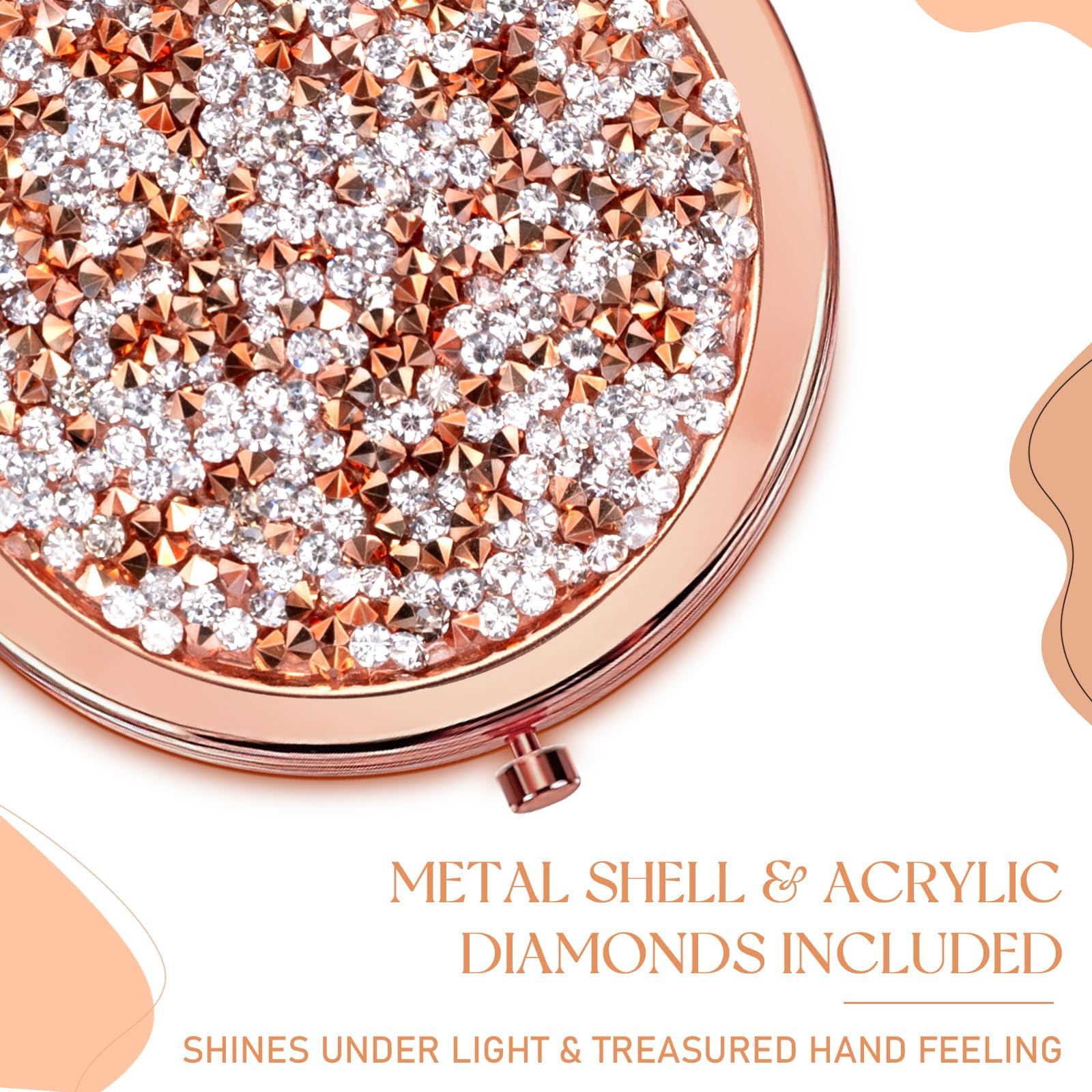 OJMHD 12 Pcs Compact Mirrors for Purse, 1X / 2X Magnifying Makeup Mirror Bulk for Gift, Small Folding Pocket Mirror with Diamond for Travel Women Girls Bridesmaid Gift, Rose Gold - Image 3