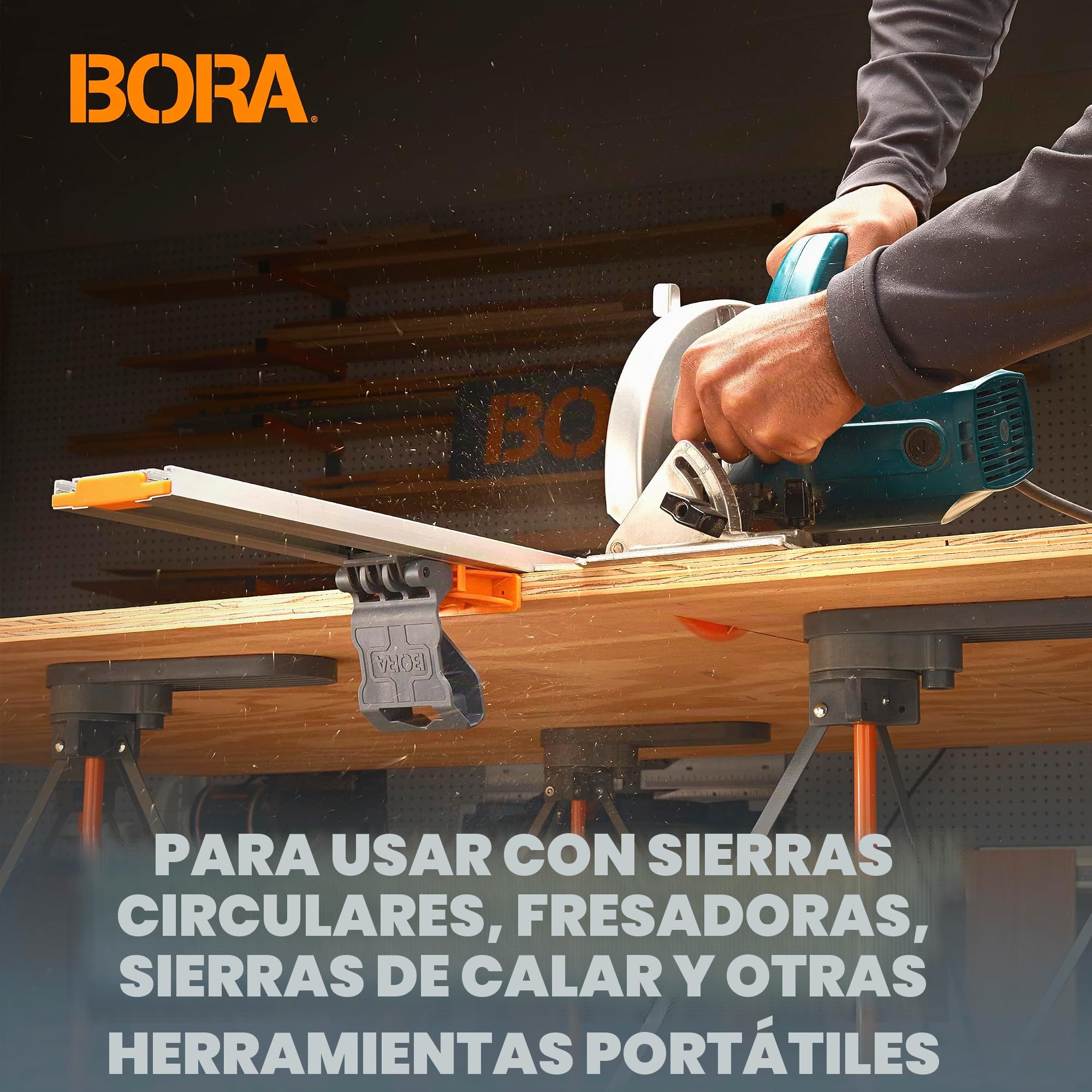 BORA Borde de abrazadera NGX de 2438 mm, cuenta con una nueva conexión rápida para una sujeción más rápida, guía de corte recto para sierras circulares, longitud de corte de 96 pulgadas, 546100