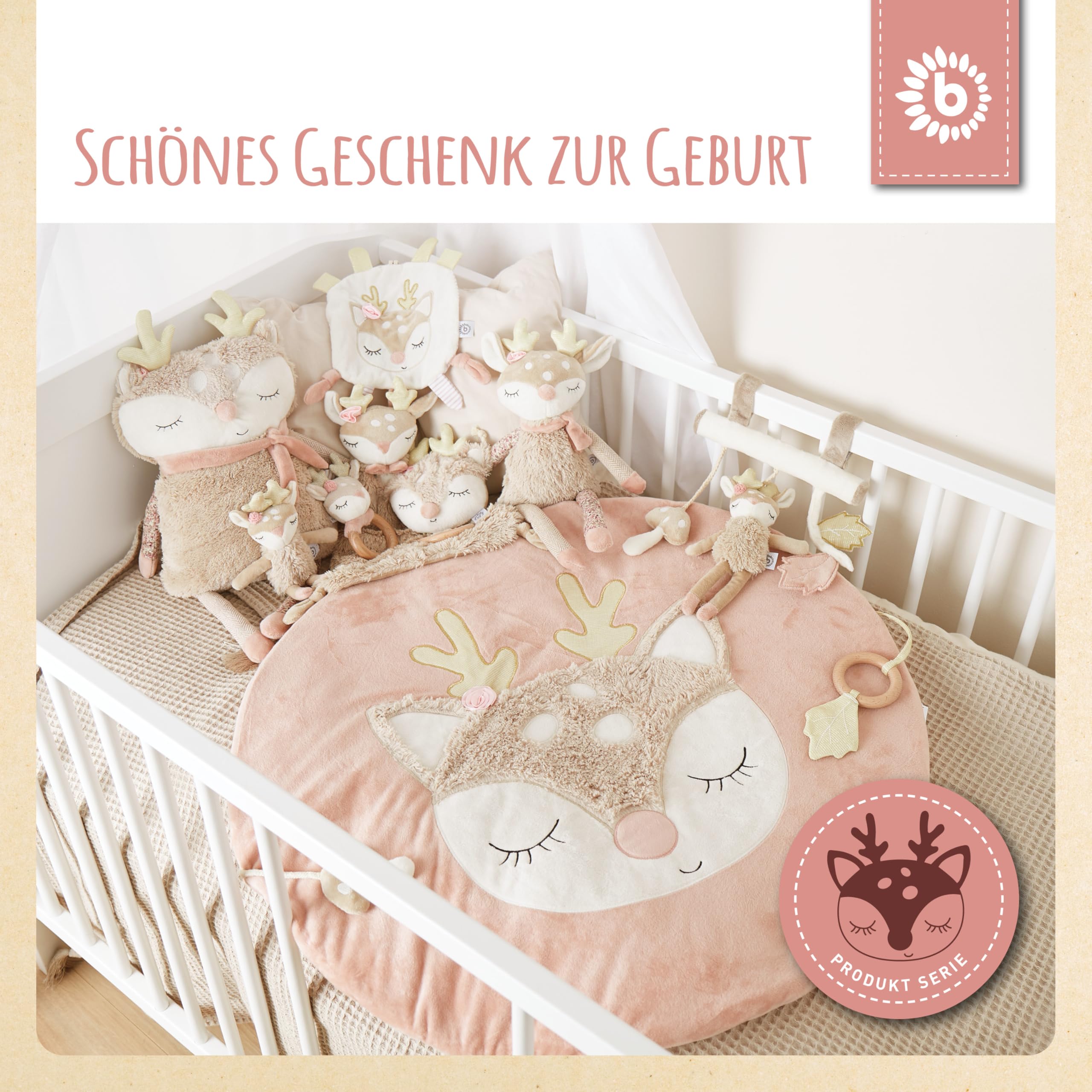 Bieco Krabbeldecke Reh | Babydecke Reh Ella | Baby Krabbeldecke rund gepolstert für Spielbogen Baby | Krabbeldecke für Baby Krabbeldecke gepolstert für Spielebogen Babies Holz Babydecke Boden