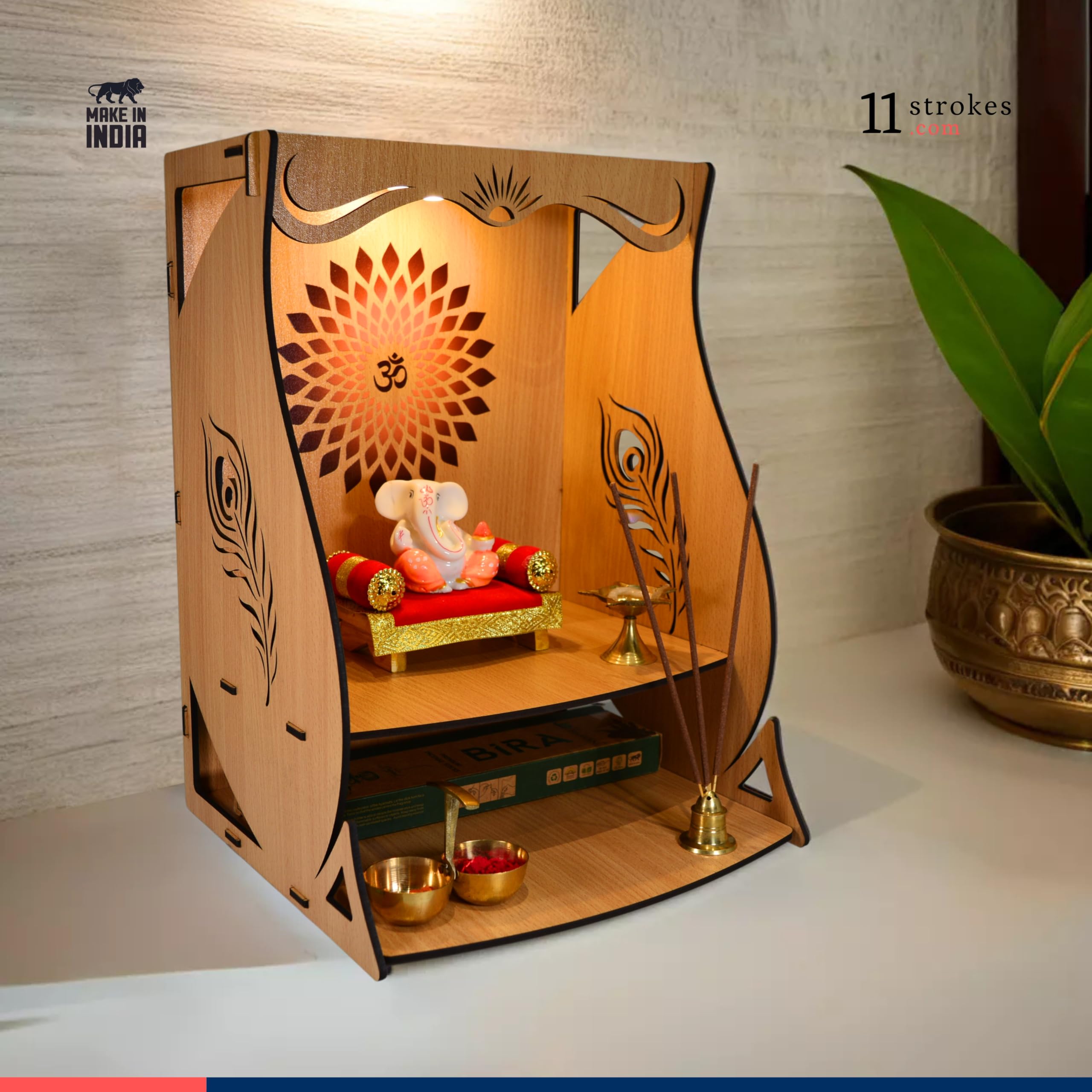 11 Strokes Divya Wooden Pooja Mandir for Home Big Size - Large Foldable Wall Mount Devghar Singhasan for God - Modern Wooden Temple, Big Home Mandir 2