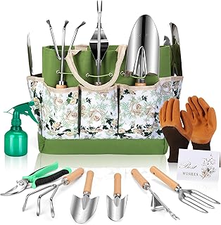 Premium 10-Piece Heavy Duty Stainless Steel Garden Tool Set with Stylish Floral Tote Bag