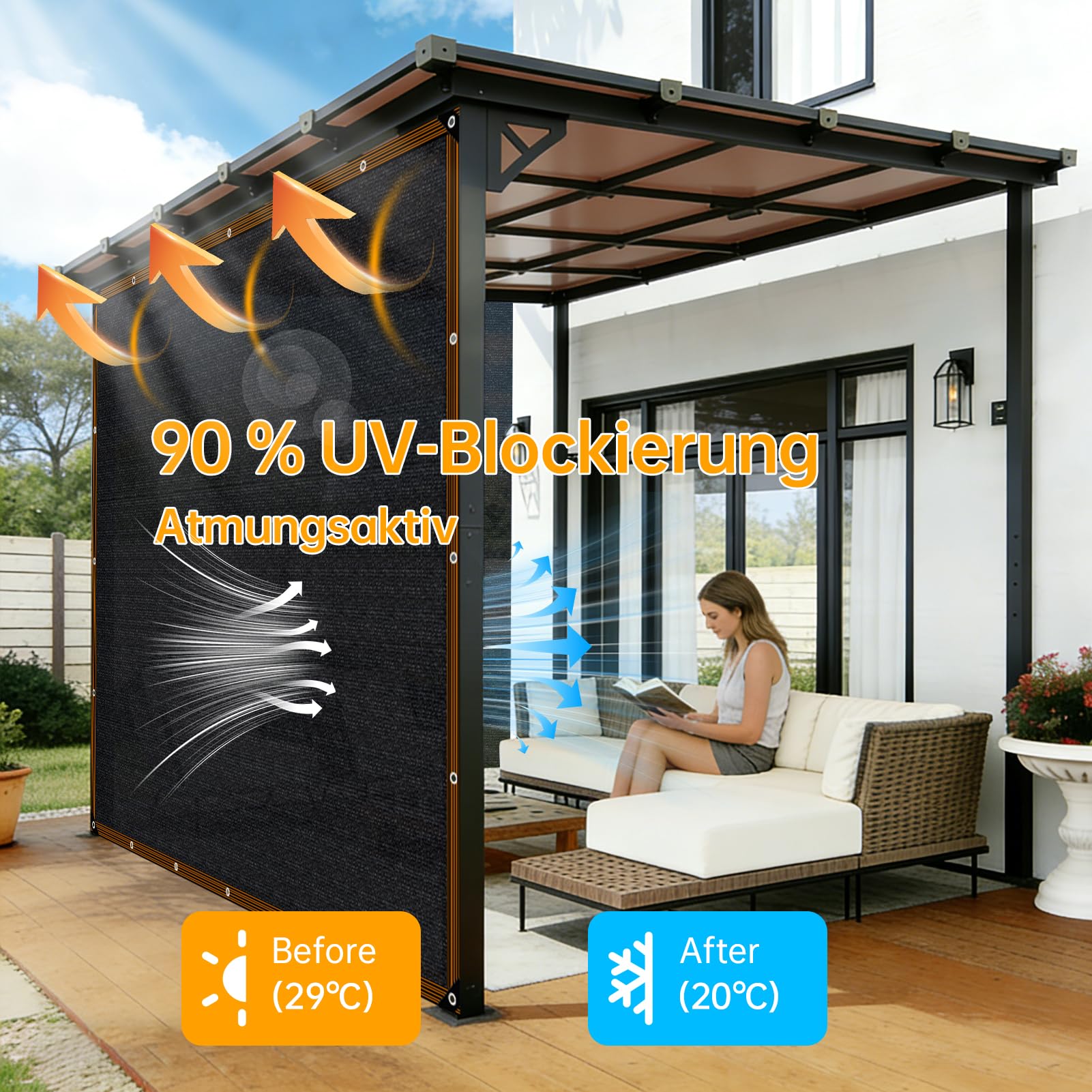 Vela Ombreggiante Rete Ombreggiante Telo Esterno Con Occhielli Resistente Ai Raggi UV 2x1m